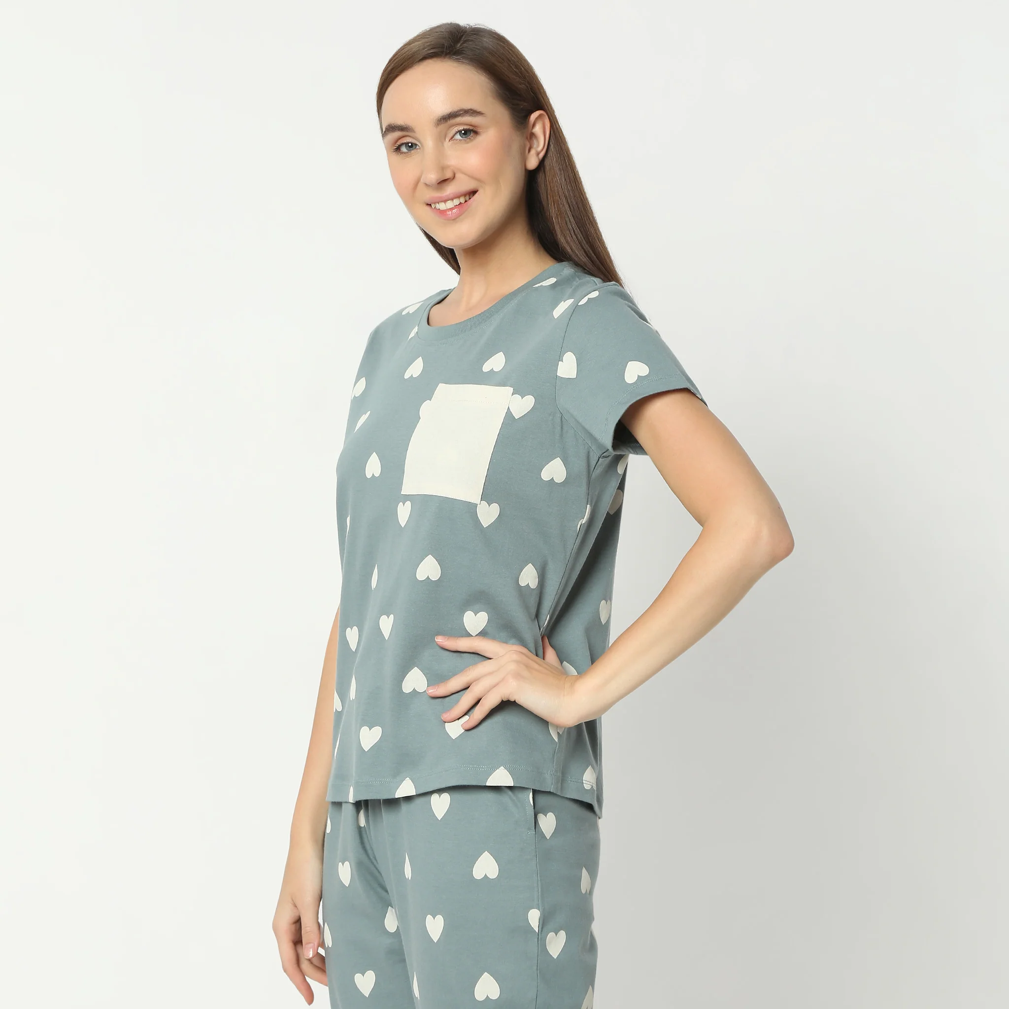 Printed Round Neck Short Sleeve Lounge T-Shirt - Image 5