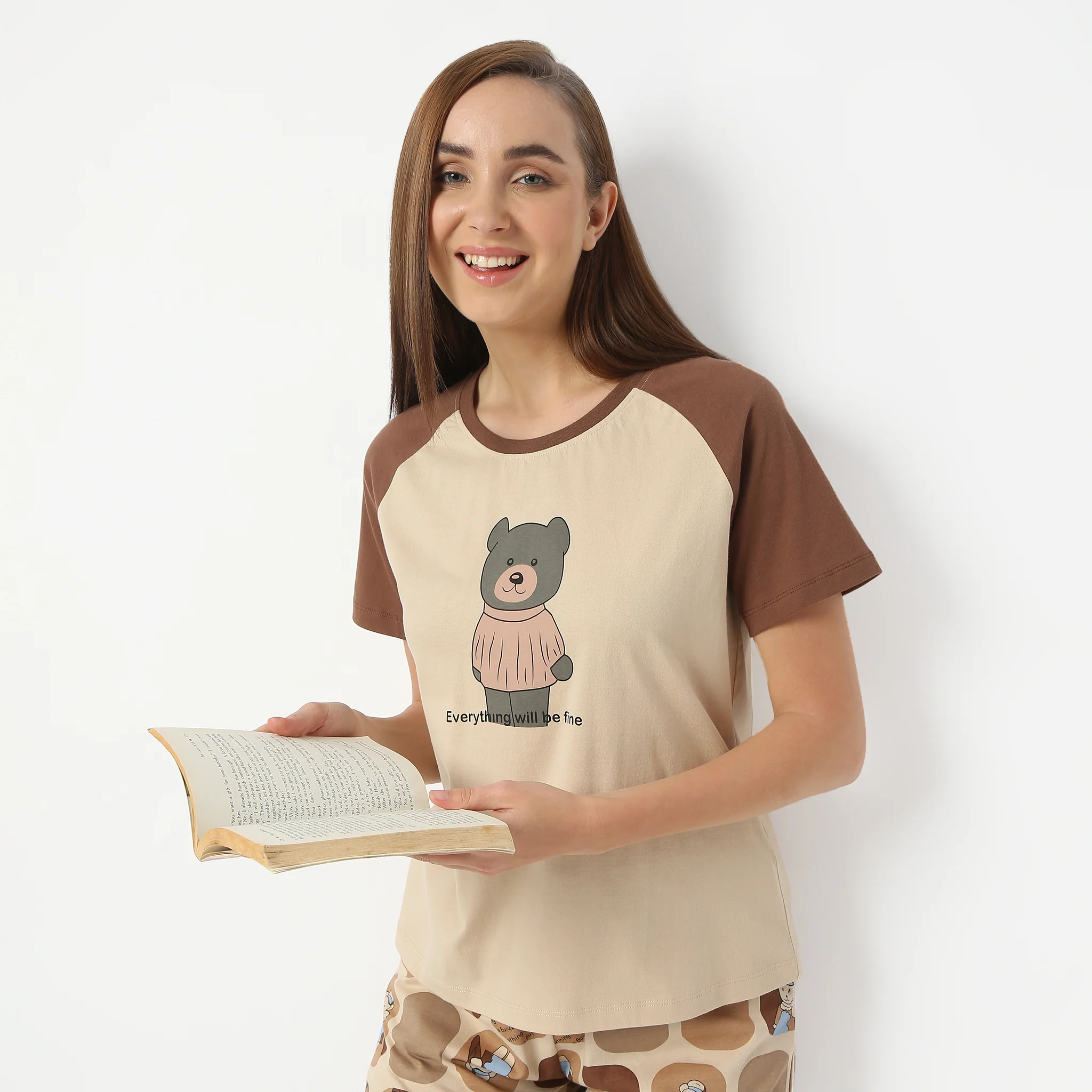 Printed Round Neck Short Sleeve Lounge T-Shirt