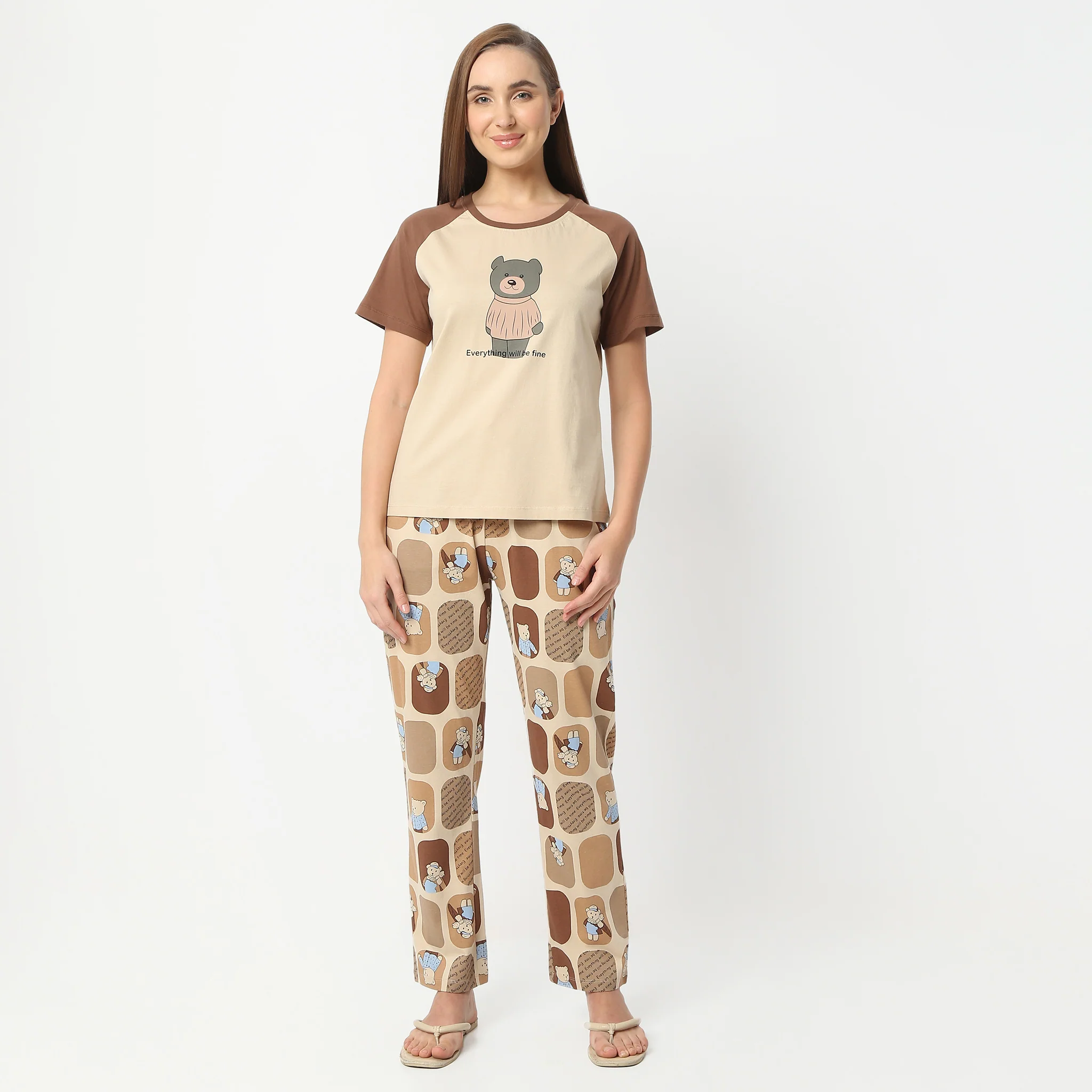 Printed Round Neck Short Sleeve Lounge T-Shirt - Image 2