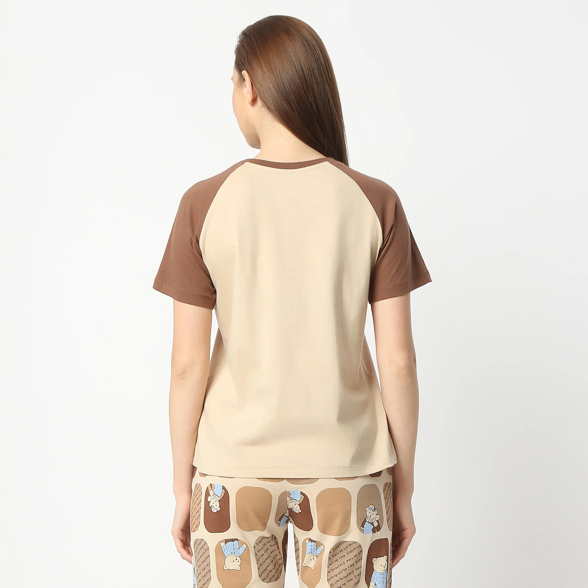 Printed Round Neck Short Sleeve Lounge T-Shirt - Image 3