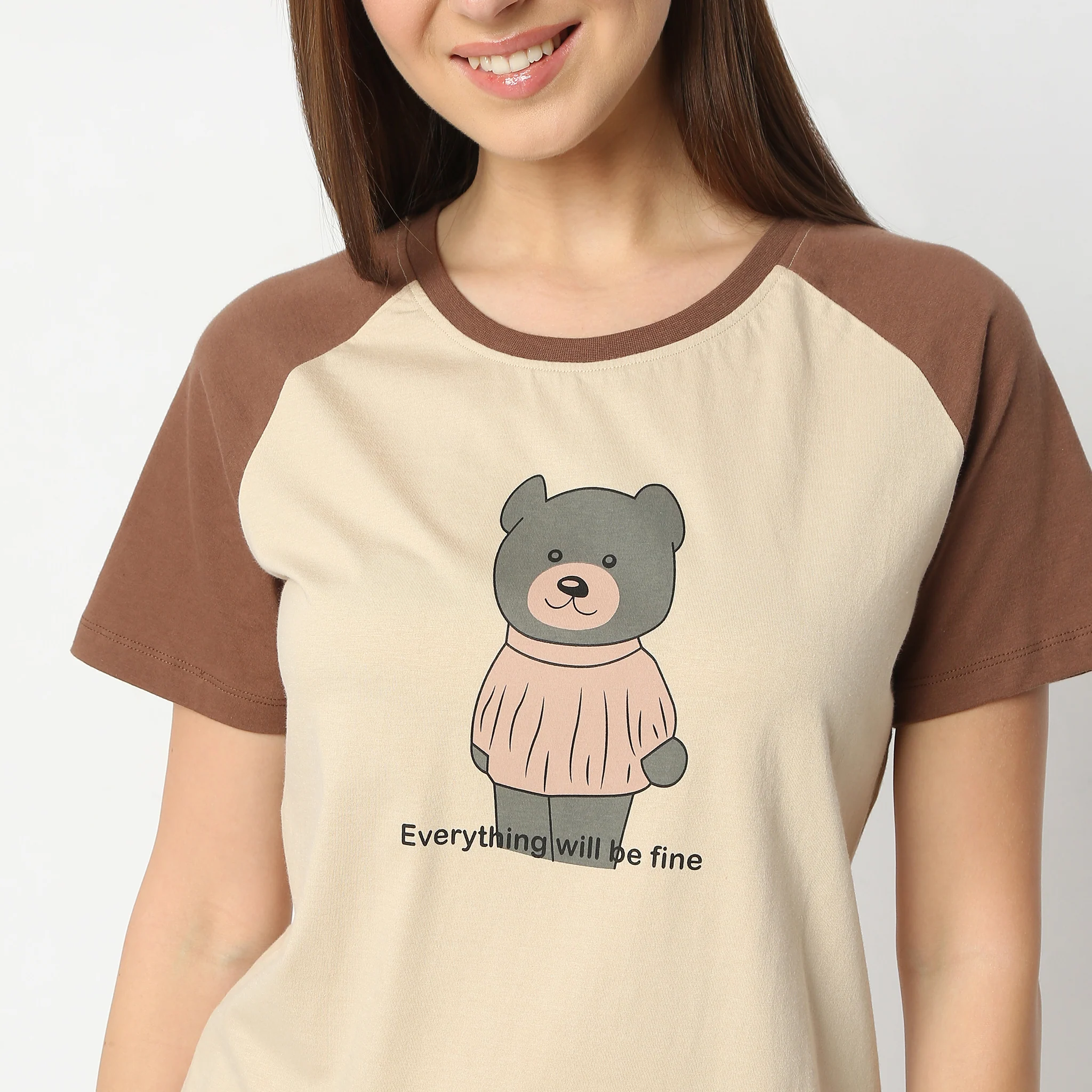 Printed Round Neck Short Sleeve Lounge T-Shirt - Image 4