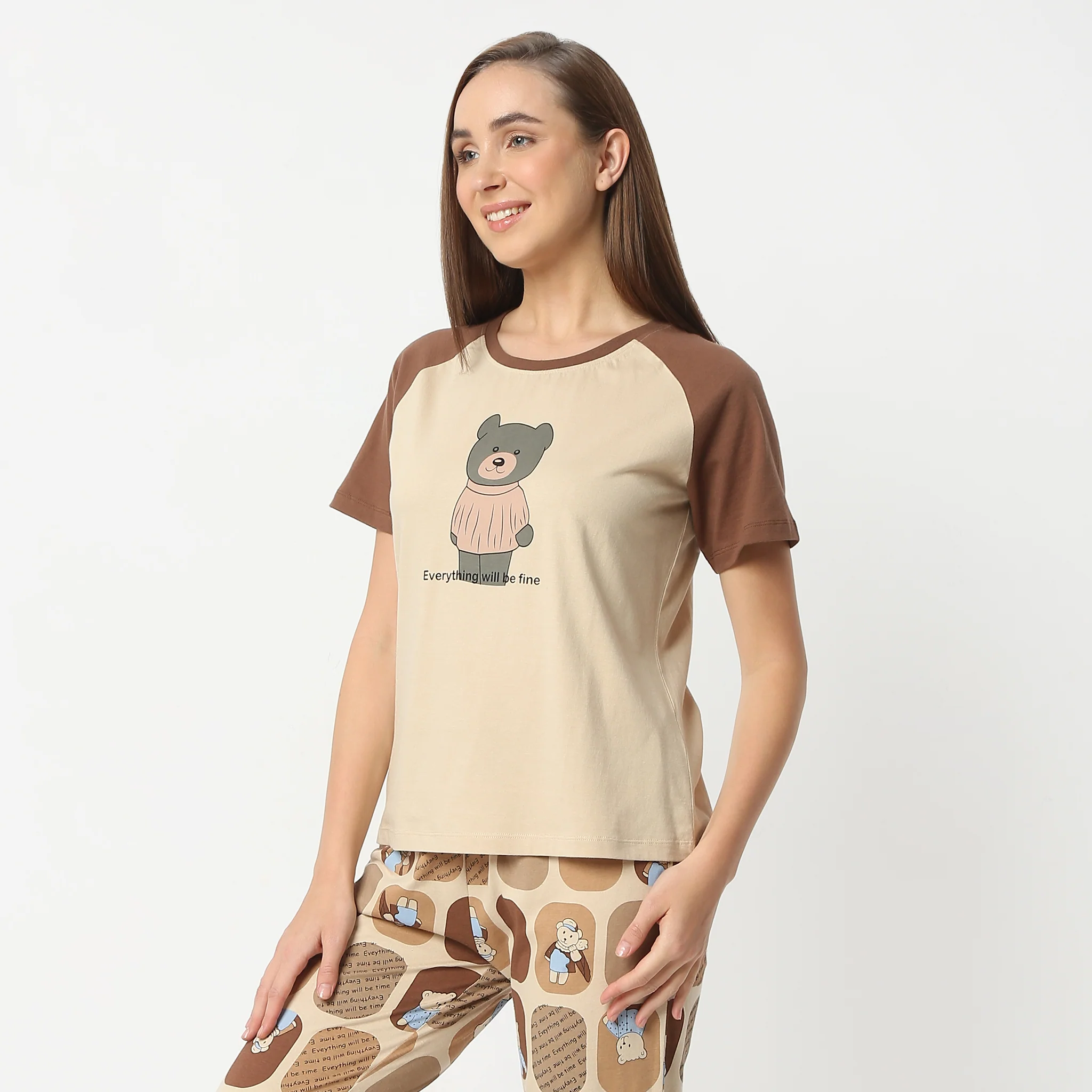 Printed Round Neck Short Sleeve Lounge T-Shirt - Image 5