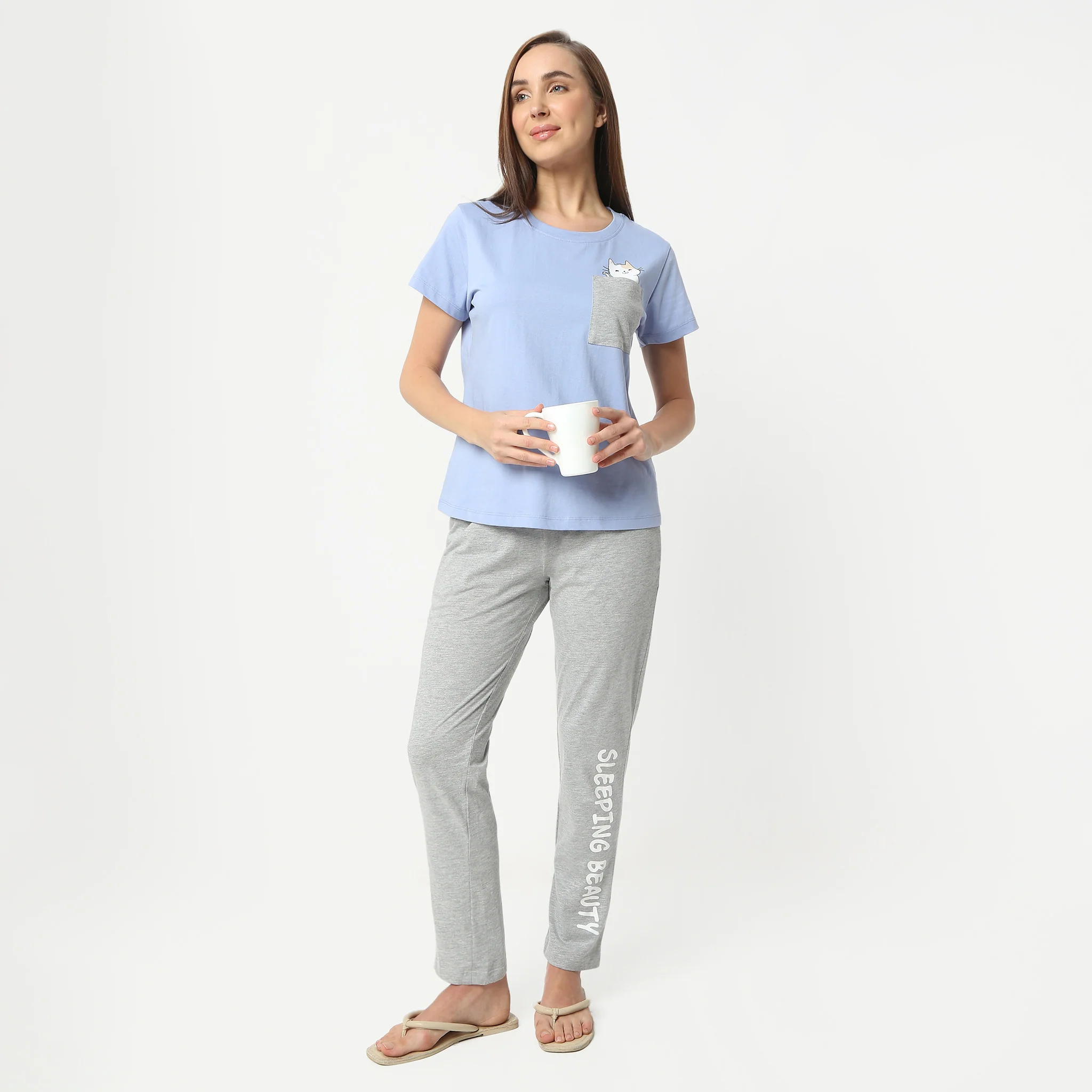 Printed Round Neck Short Sleeve Lounge T-Shirt - Image 2