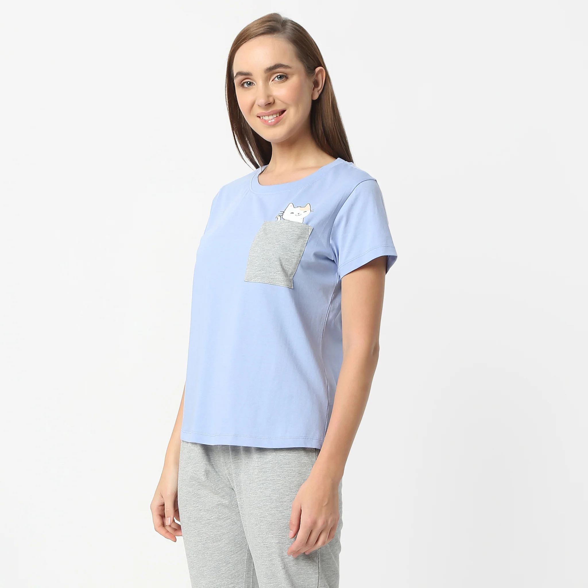 Printed Round Neck Short Sleeve Lounge T-Shirt - Image 5