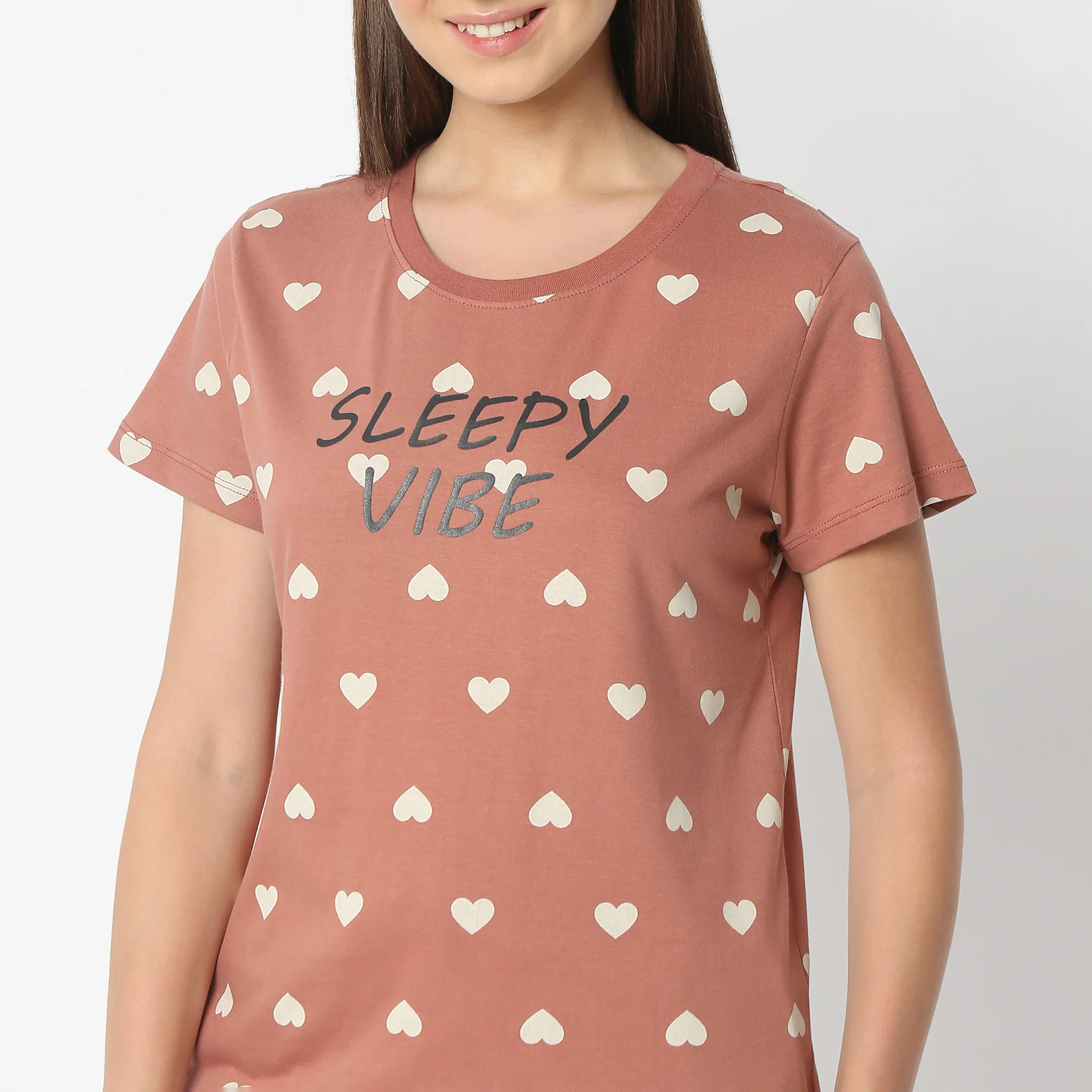 Printed Round Neck Short Sleeve Lounge T-Shirt - Image 4