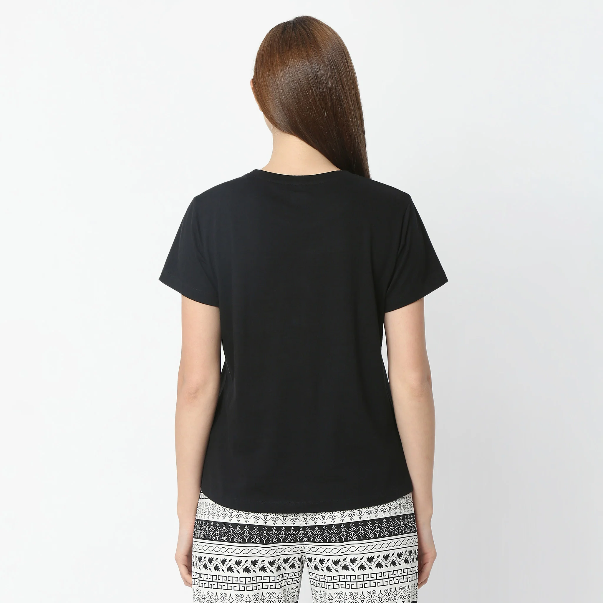 Printed Round Neck Short Sleeve Lounge T-Shirt - Image 3