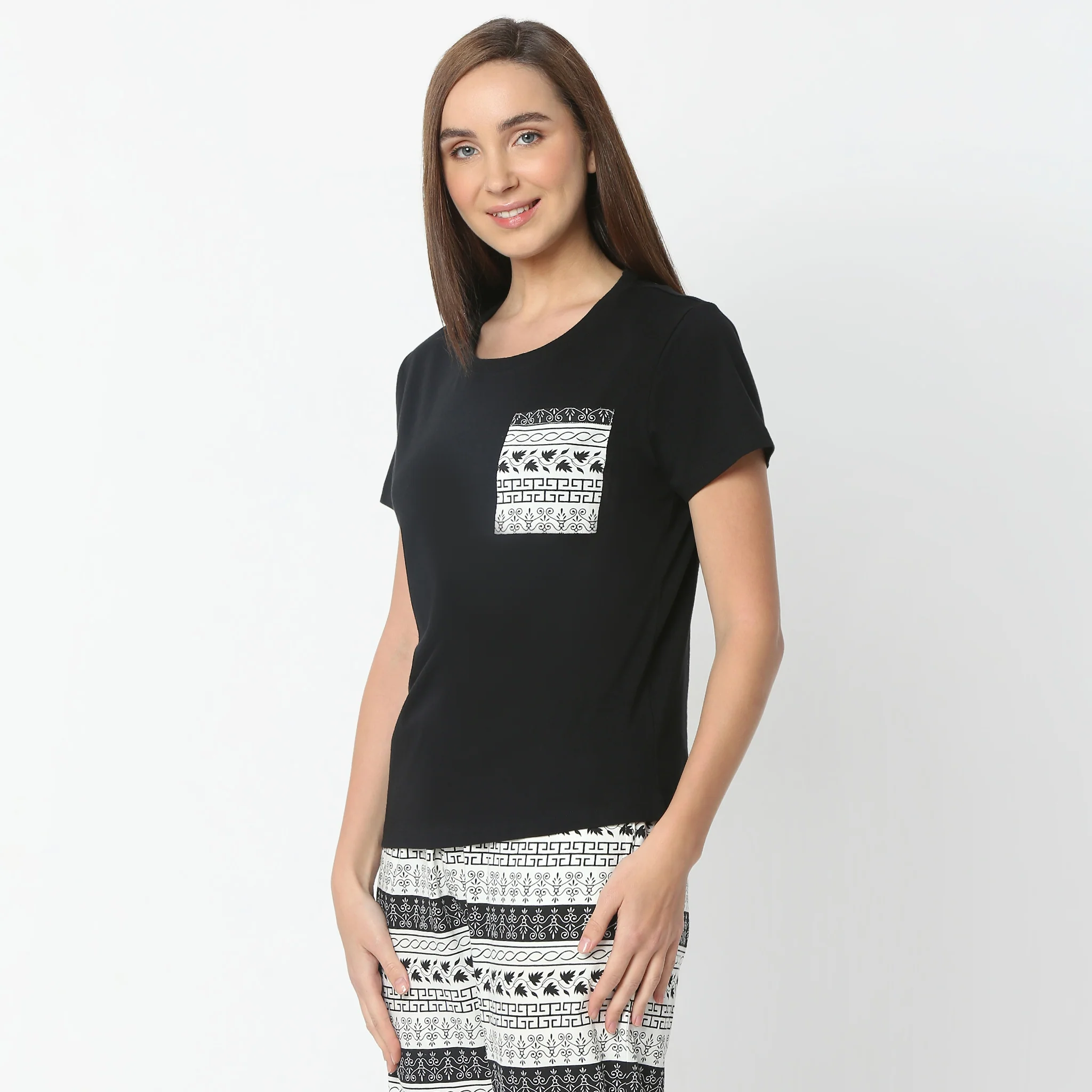 Printed Round Neck Short Sleeve Lounge T-Shirt - Image 5