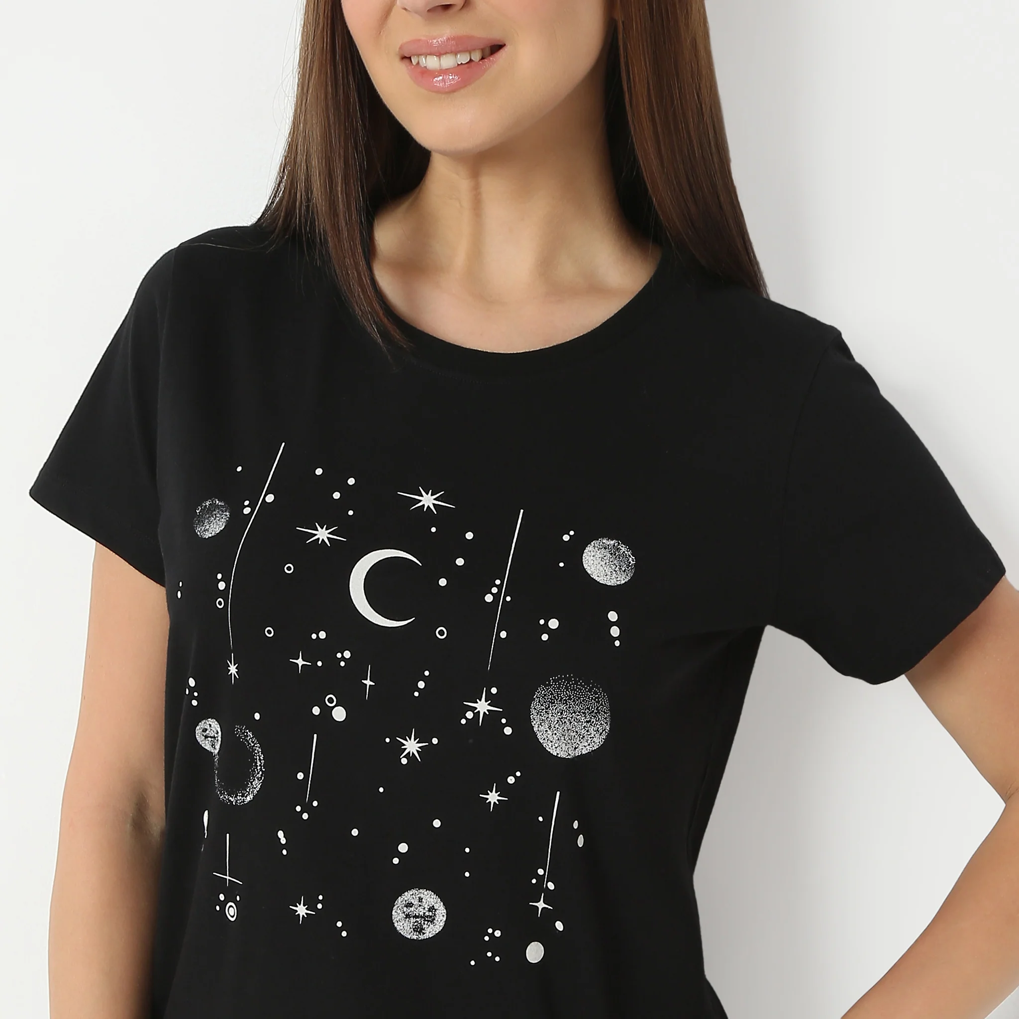 Printed Round Neck Short Sleeve Lounge T-Shirt - Image 4
