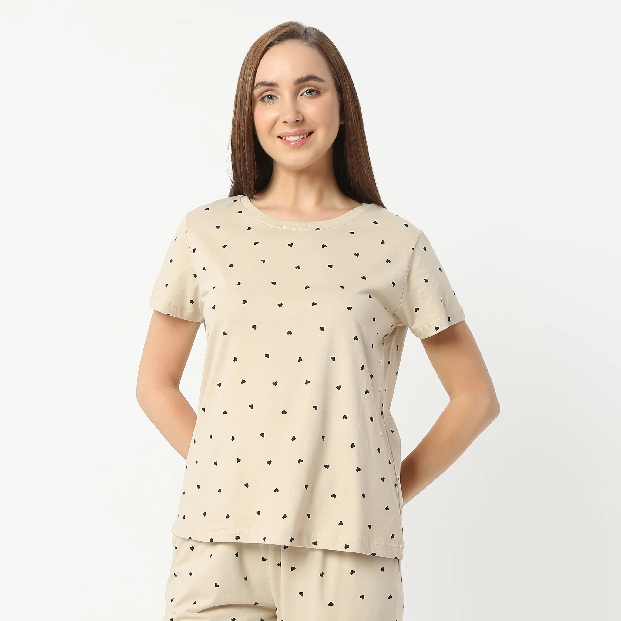 Printed Round Neck Short Sleeve Lounge T-Shirt - Image 2