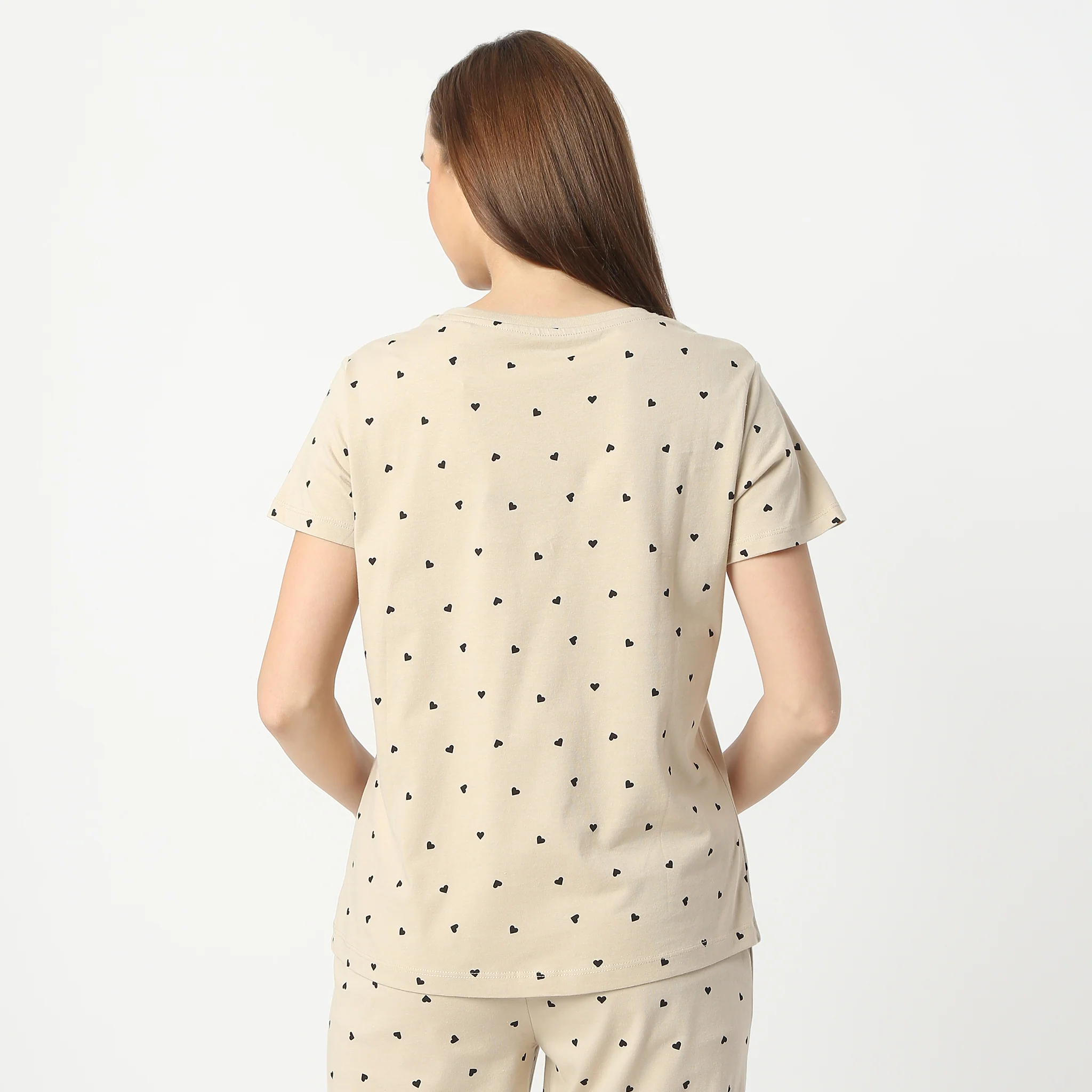 Printed Round Neck Short Sleeve Lounge T-Shirt - Image 3