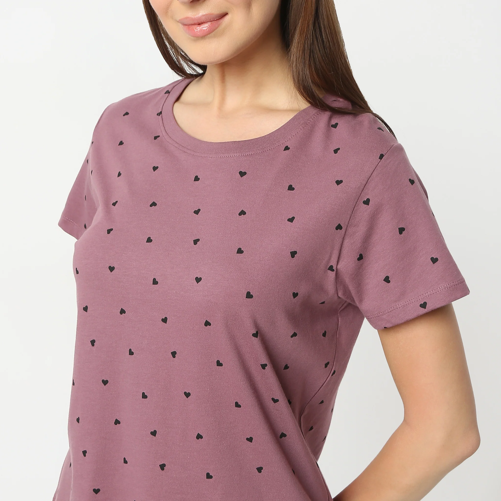 Printed Round Neck Short Sleeve Lounge T-Shirt - Image 4
