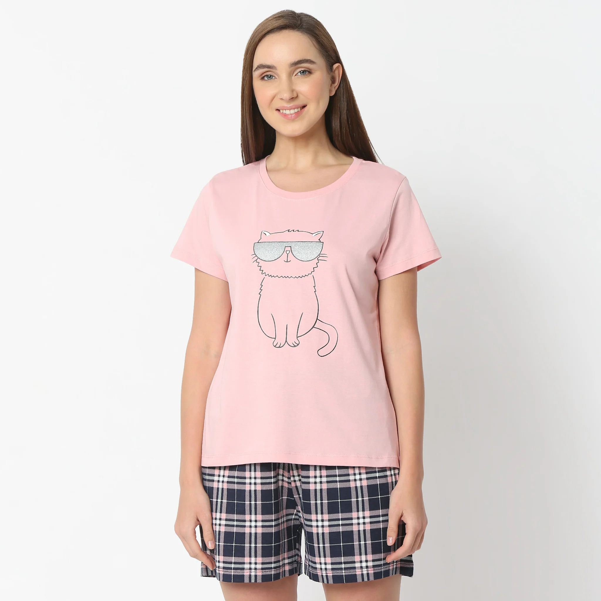 Printed Round Neck Short Sleeve Lounge T-Shirt - Image 2