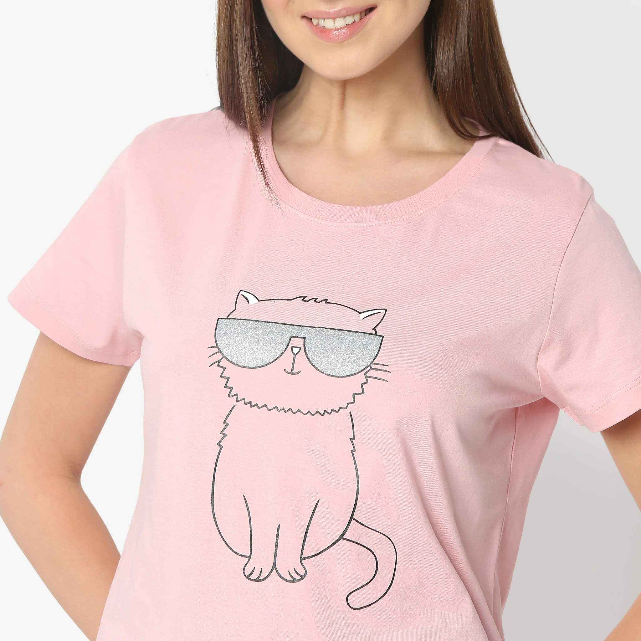 Printed Round Neck Short Sleeve Lounge T-Shirt - Image 4
