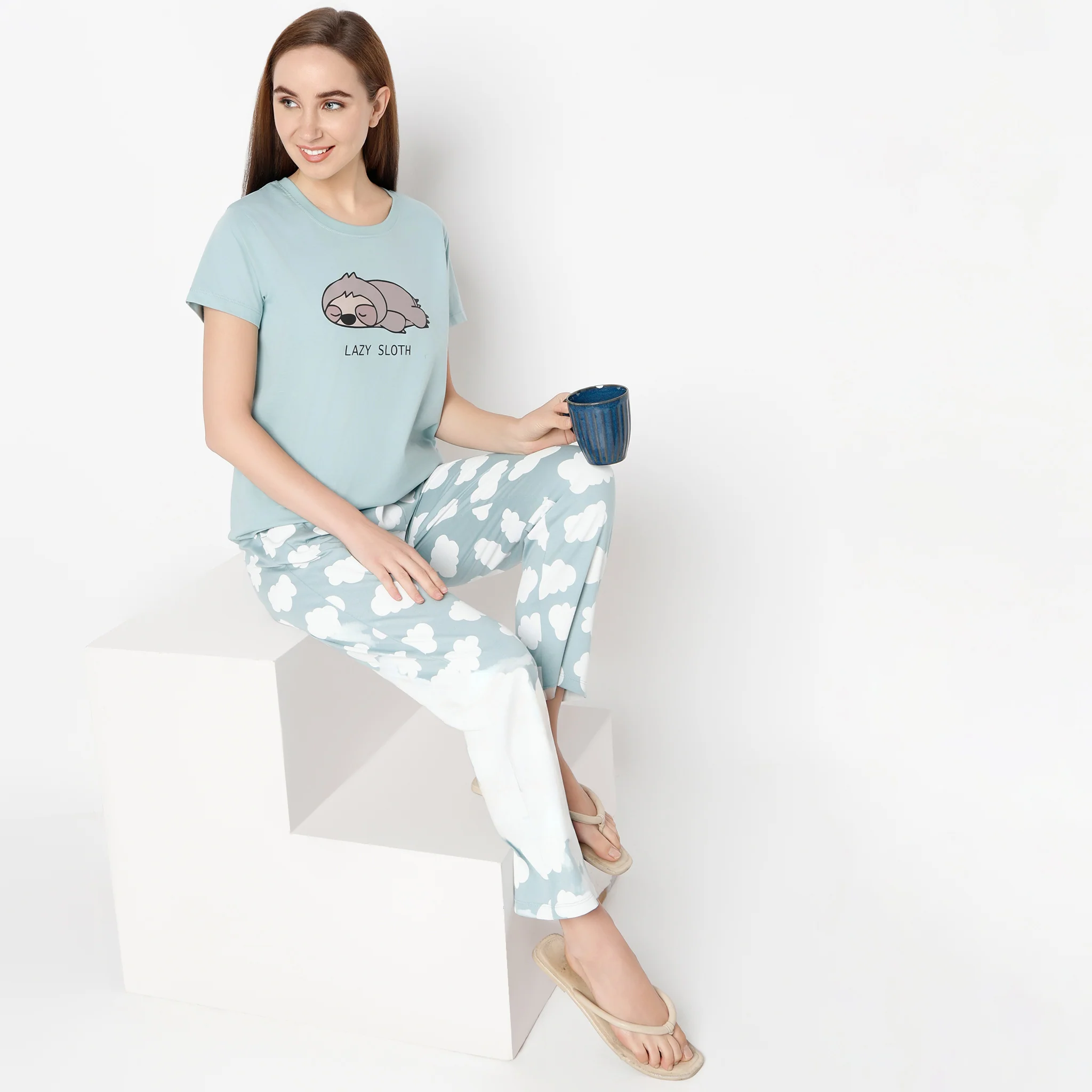 Animal Print Round Neck Loungewear T-Shirt