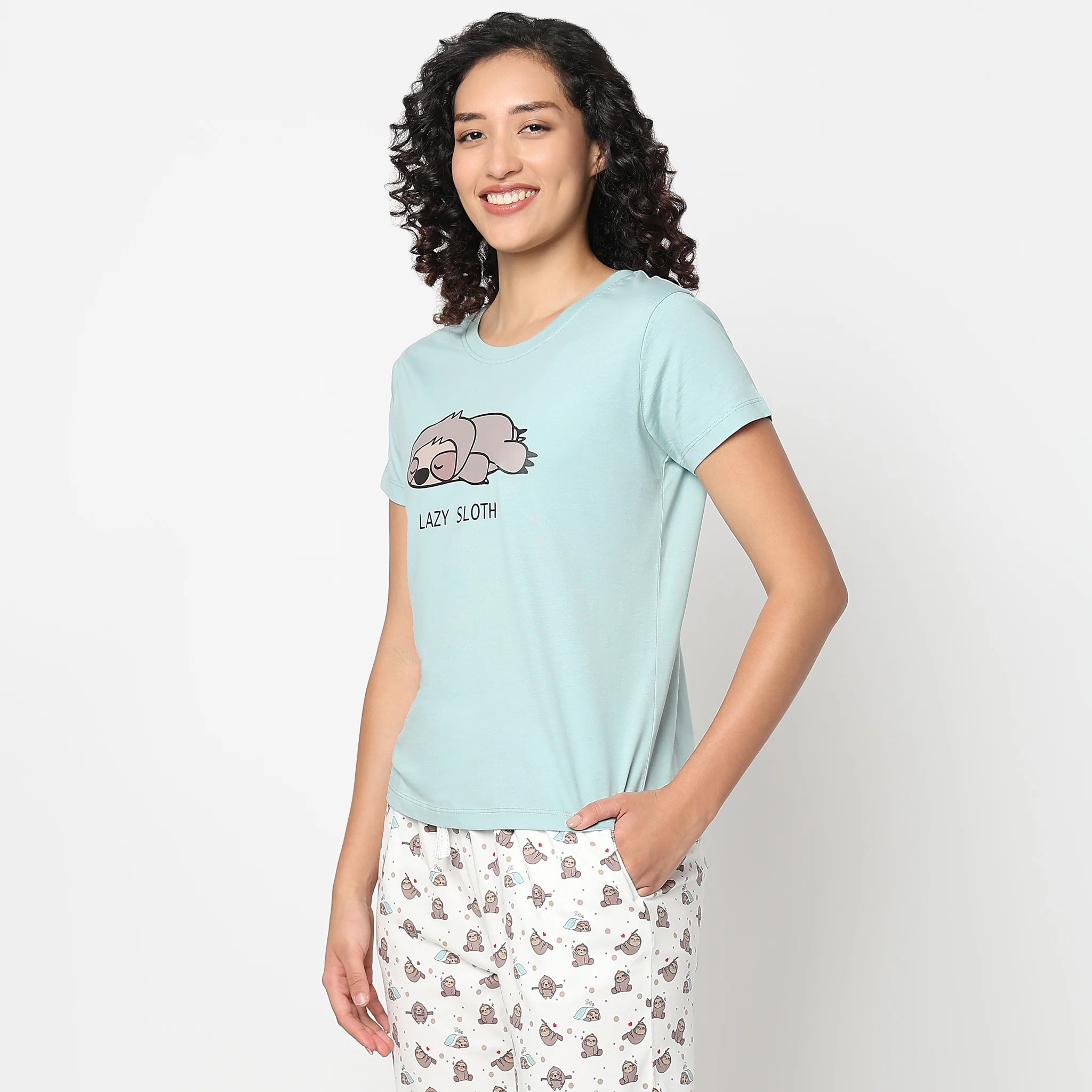 Animal Print Round Neck Loungewear T-Shirt - Image 10