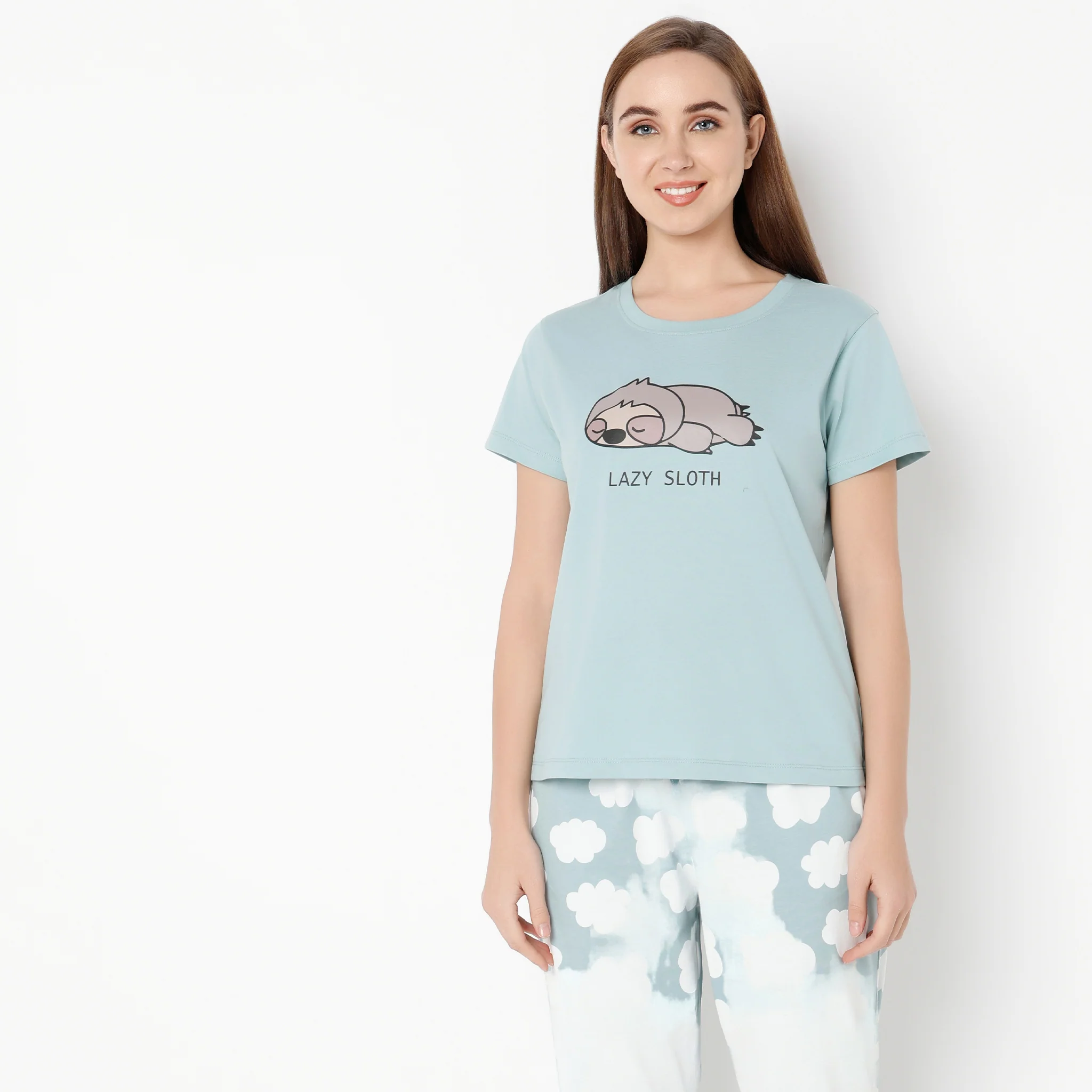 Animal Print Round Neck Loungewear T-Shirt - Image 2