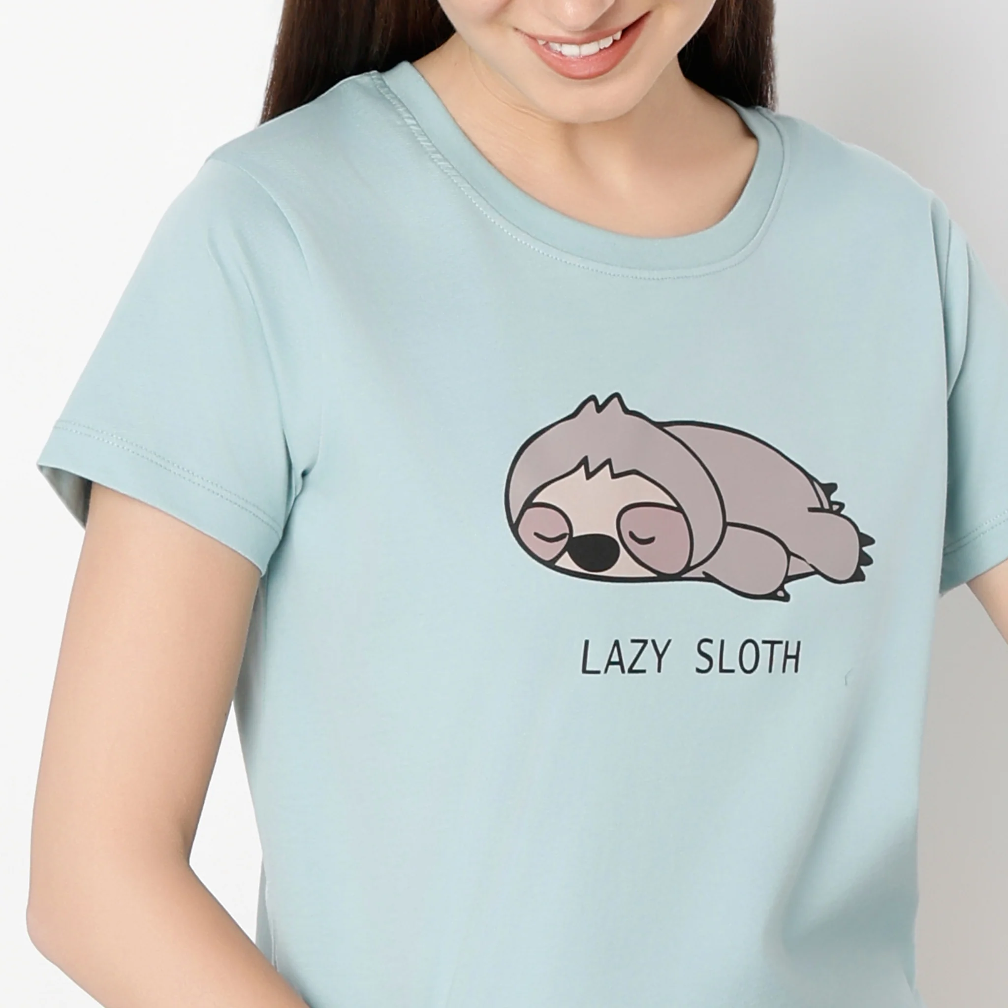 Animal Print Round Neck Loungewear T-Shirt - Image 4