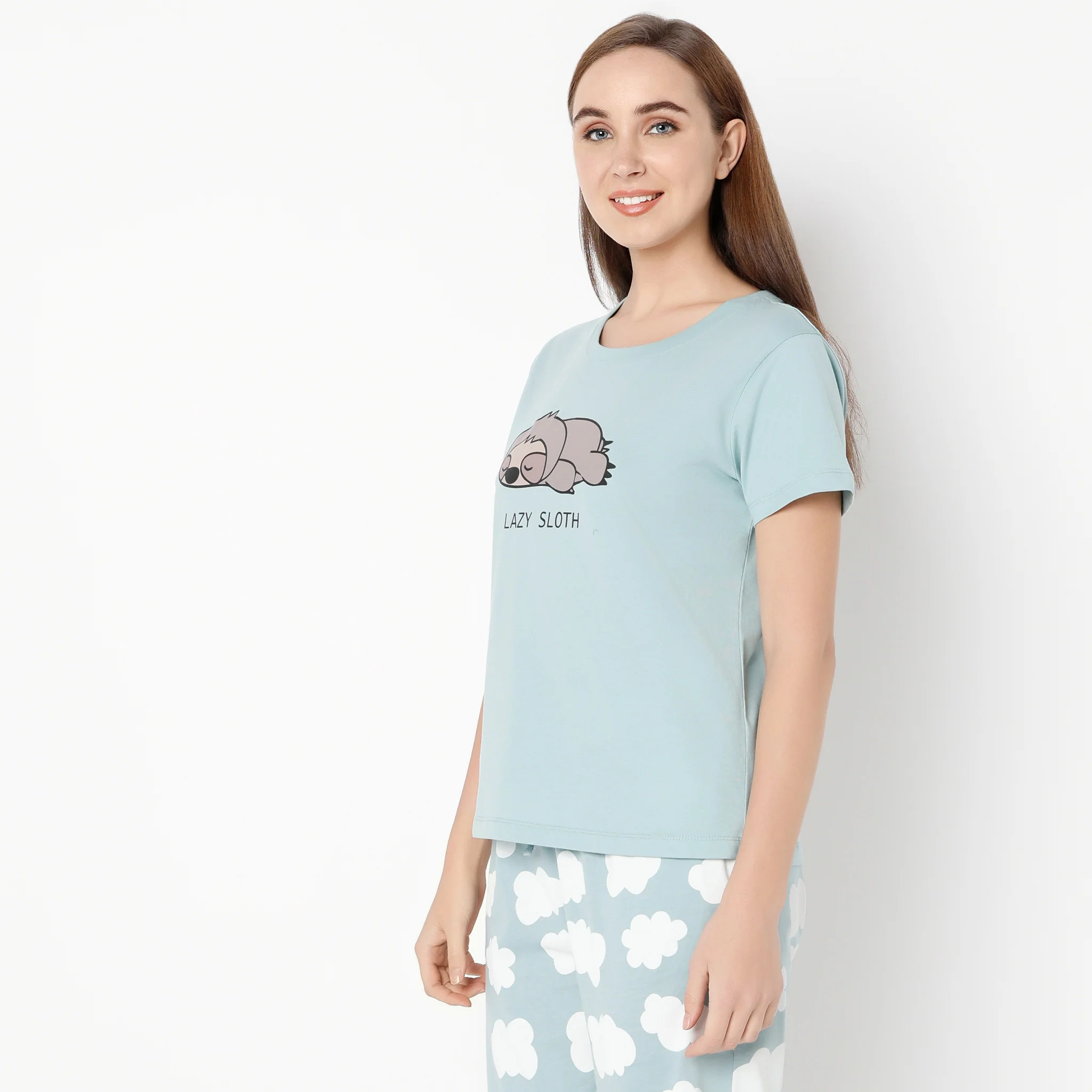 Animal Print Round Neck Loungewear T-Shirt - Image 5