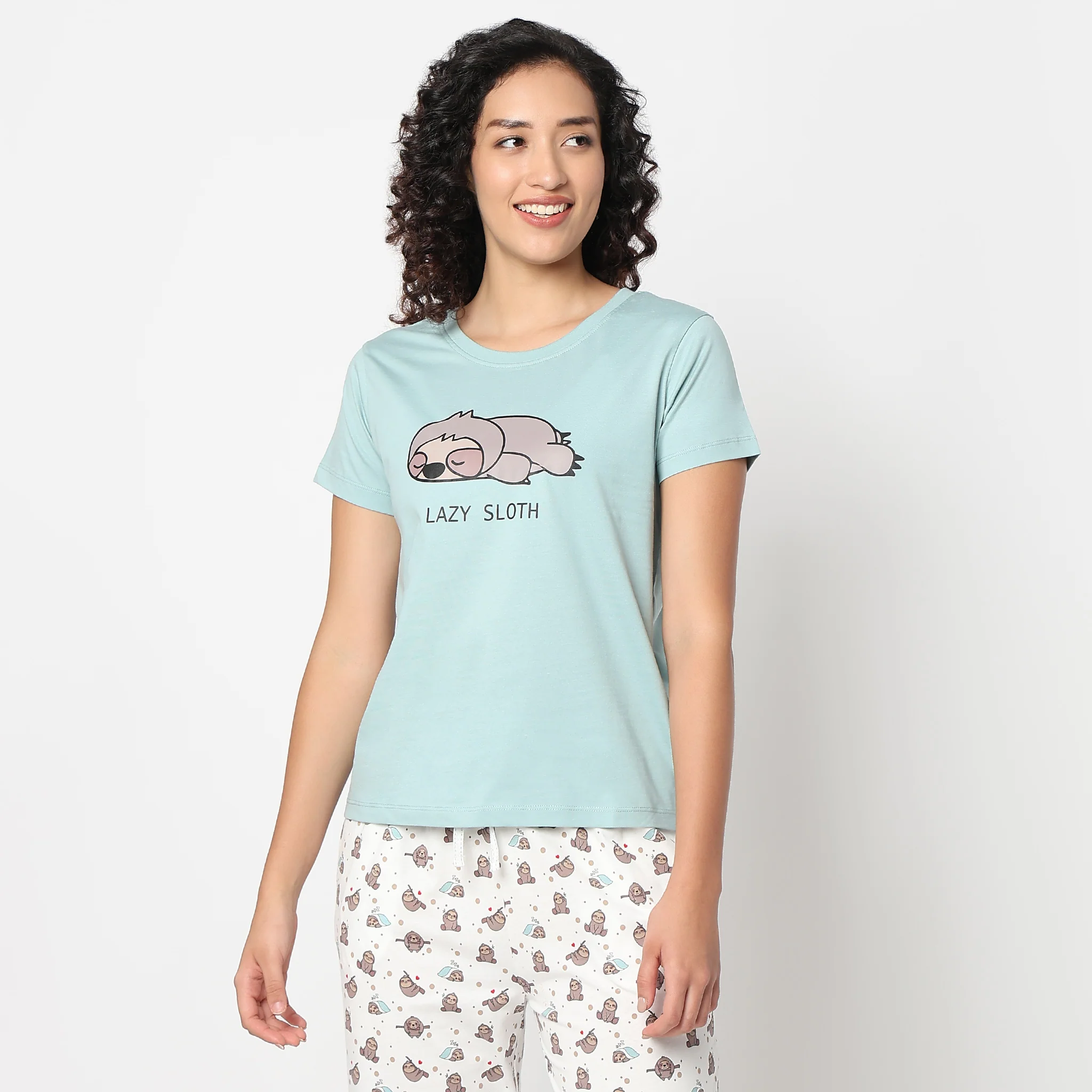 Animal Print Round Neck Loungewear T-Shirt - Image 7