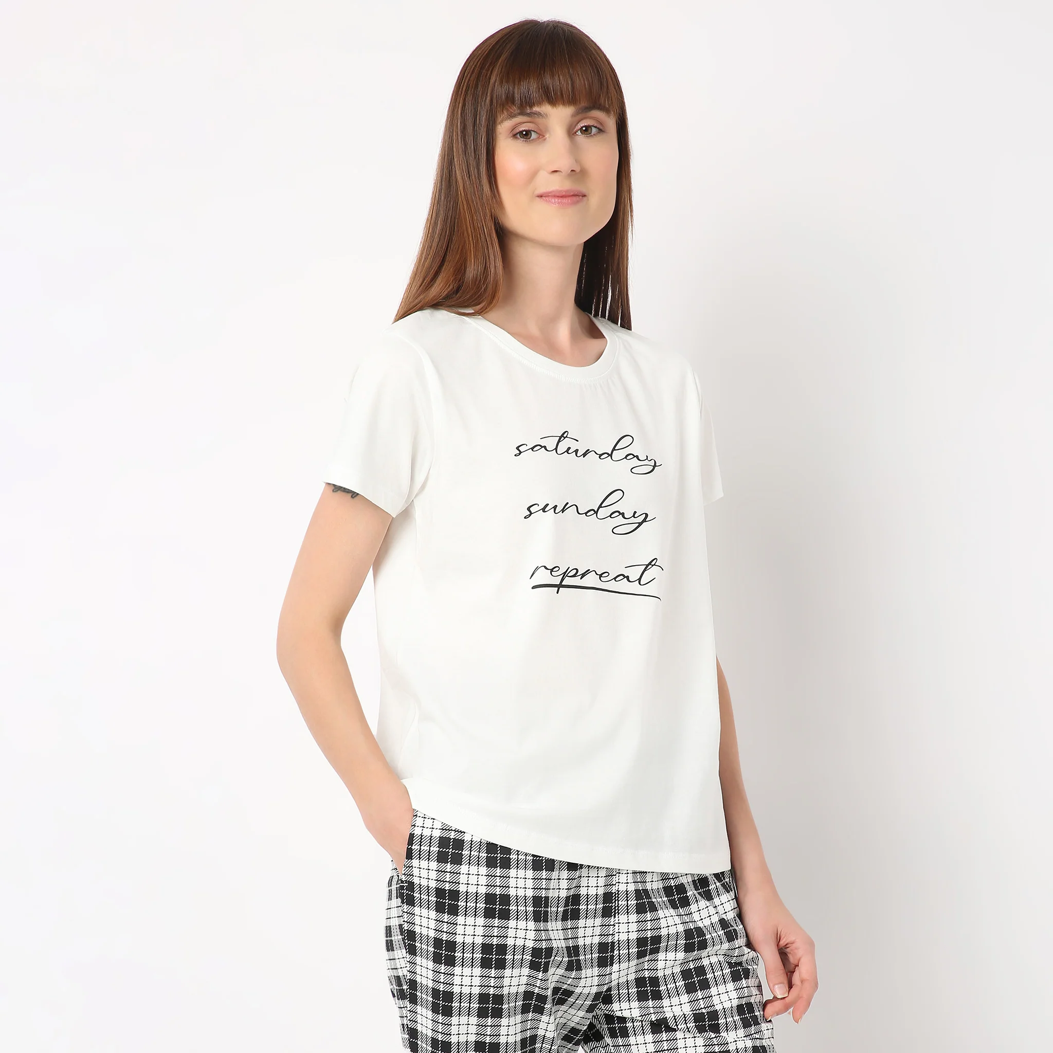 Crew Neck Short Sleeve Printed Lounge T-Shirt - Image 5