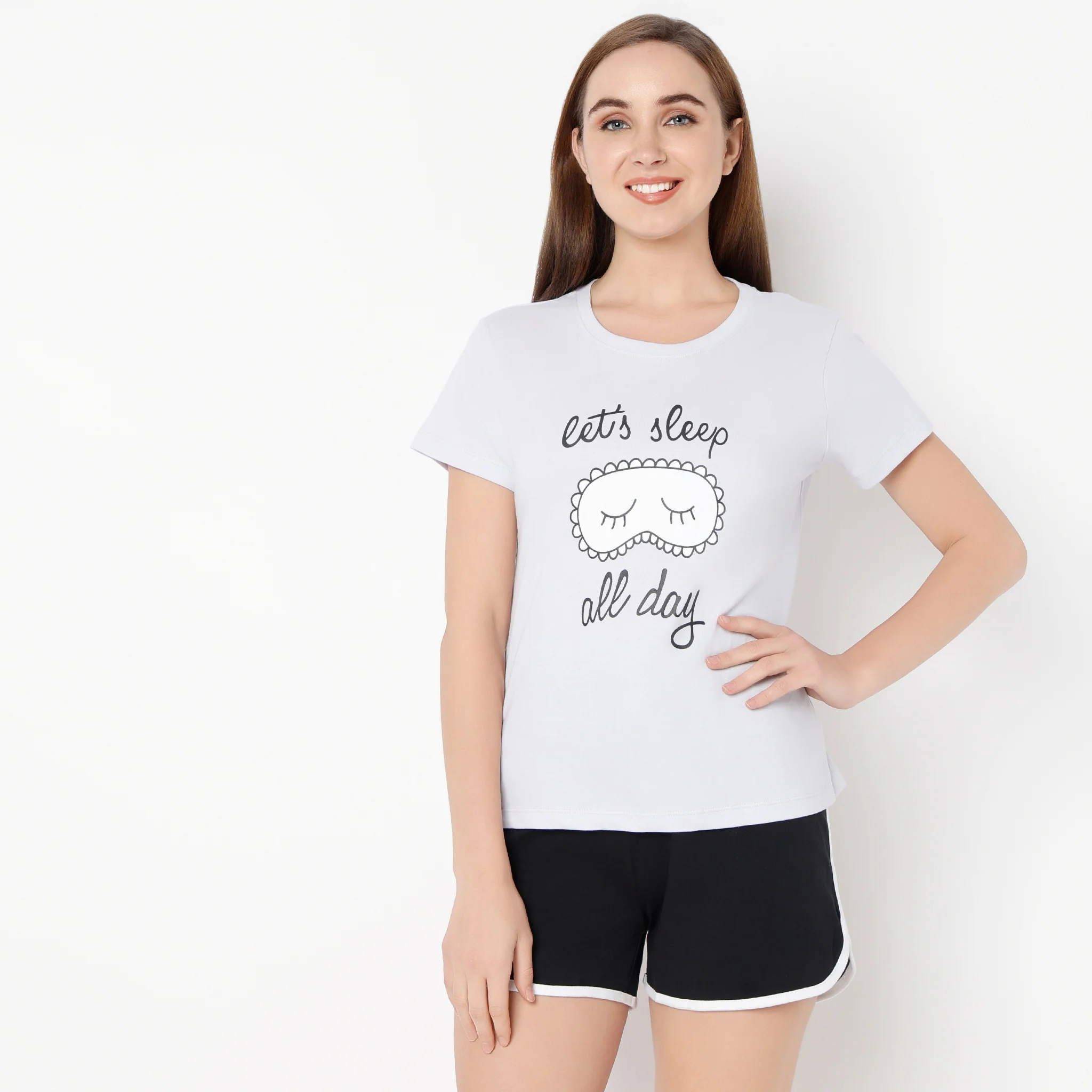 Crew Neck Short Sleeve Cotton Slogan Graphic Printed Lounge T-Shirt - Image 2