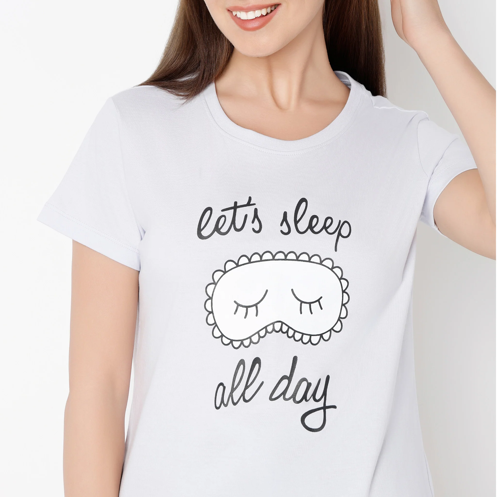 Crew Neck Short Sleeve Cotton Slogan Graphic Printed Lounge T-Shirt - Image 4