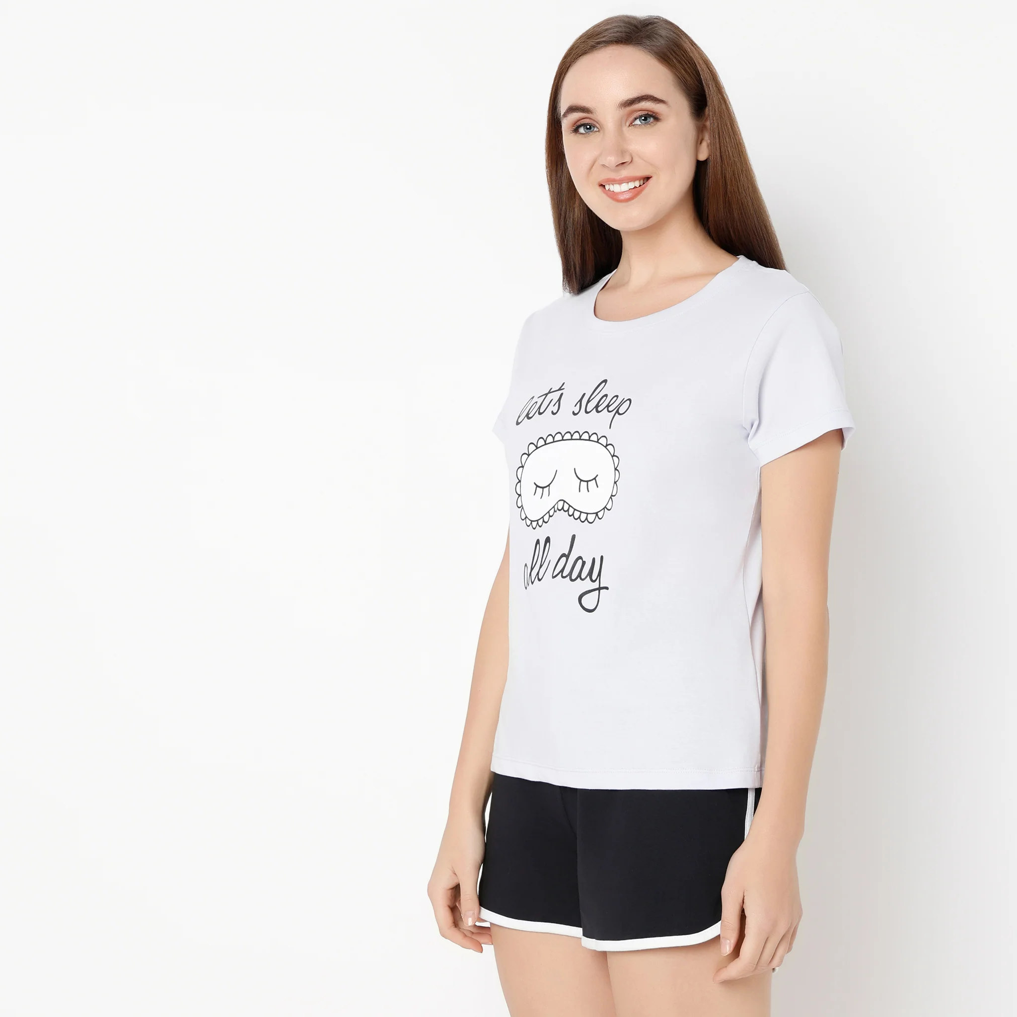 Crew Neck Short Sleeve Cotton Slogan Graphic Printed Lounge T-Shirt - Image 5