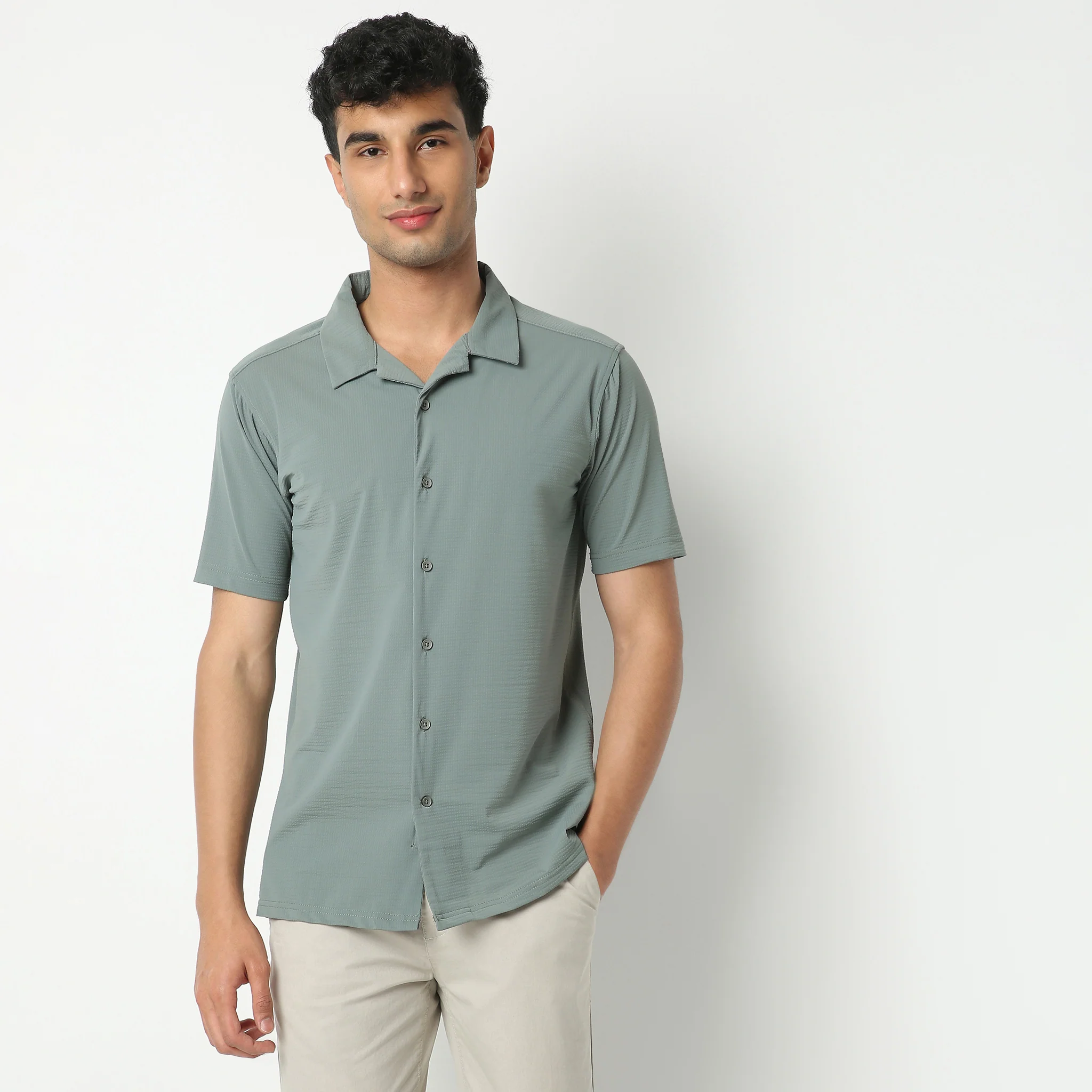 Camp Collar Half Sleeve Printed Bea Shirt - Image 7