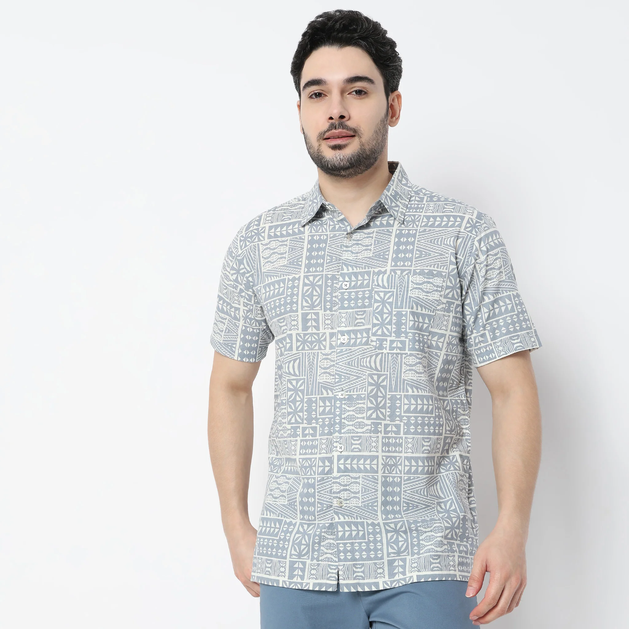 Artistryᵉˣ Printed Half Sleeve Collar Block Print Shirt - Image 2