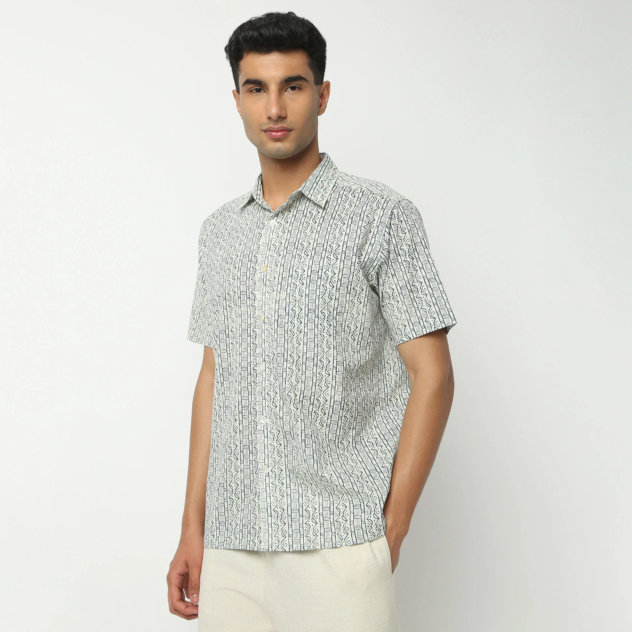 Shirt Collar Half Sleeve Short Length Block Print Shirt - Image 5