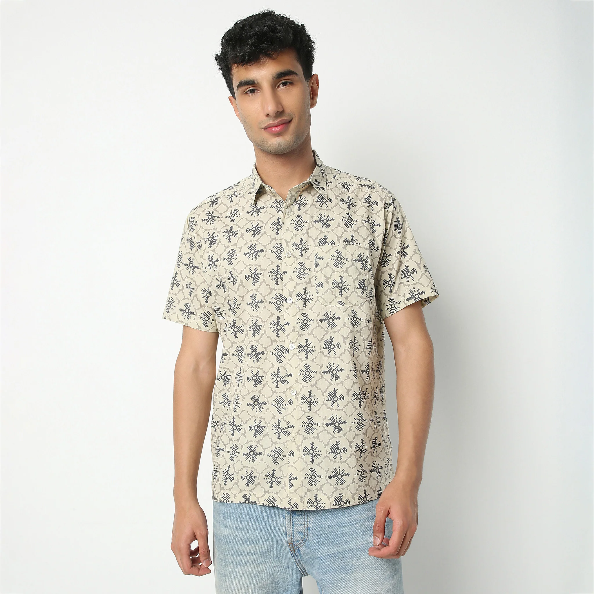 Camp Collar Half Sleeve Relaxed Fit Block Print Shirt - Image 2