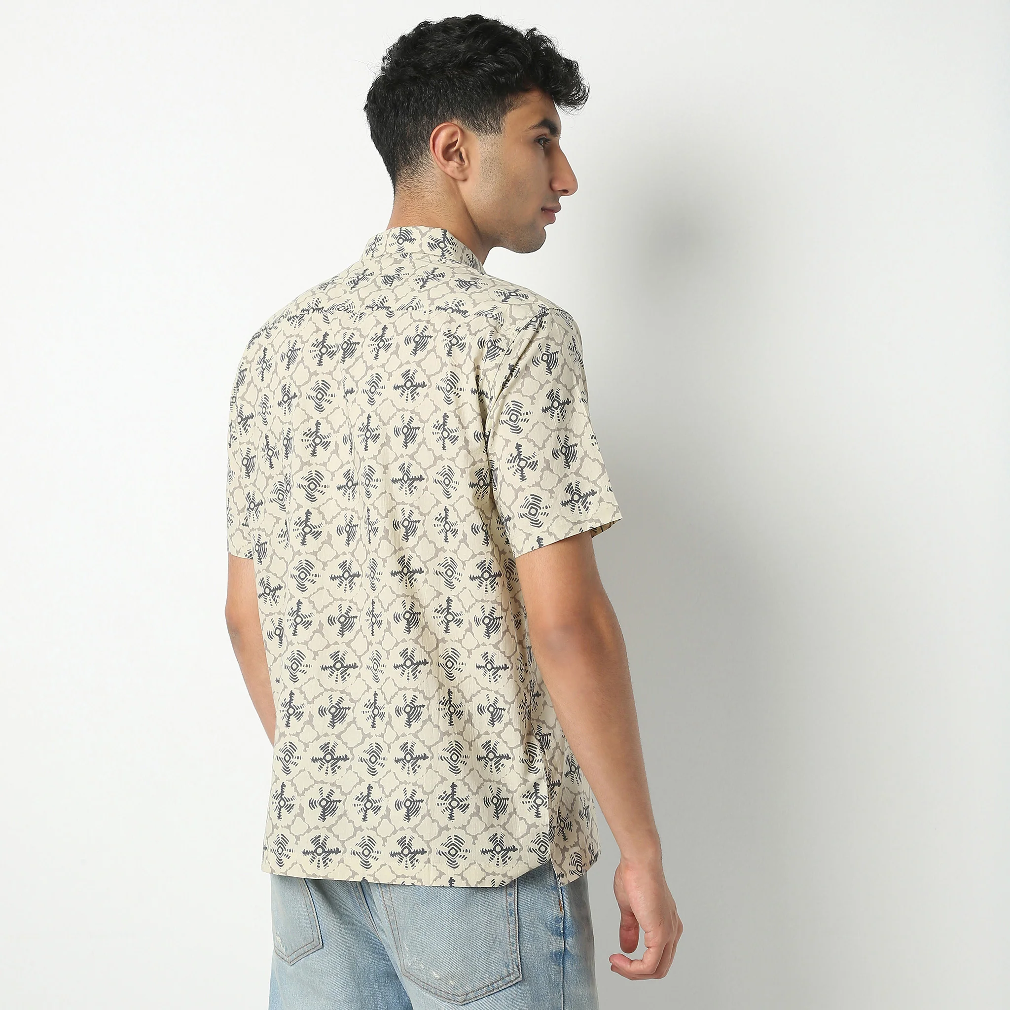Camp Collar Half Sleeve Relaxed Fit Block Print Shirt - Image 3