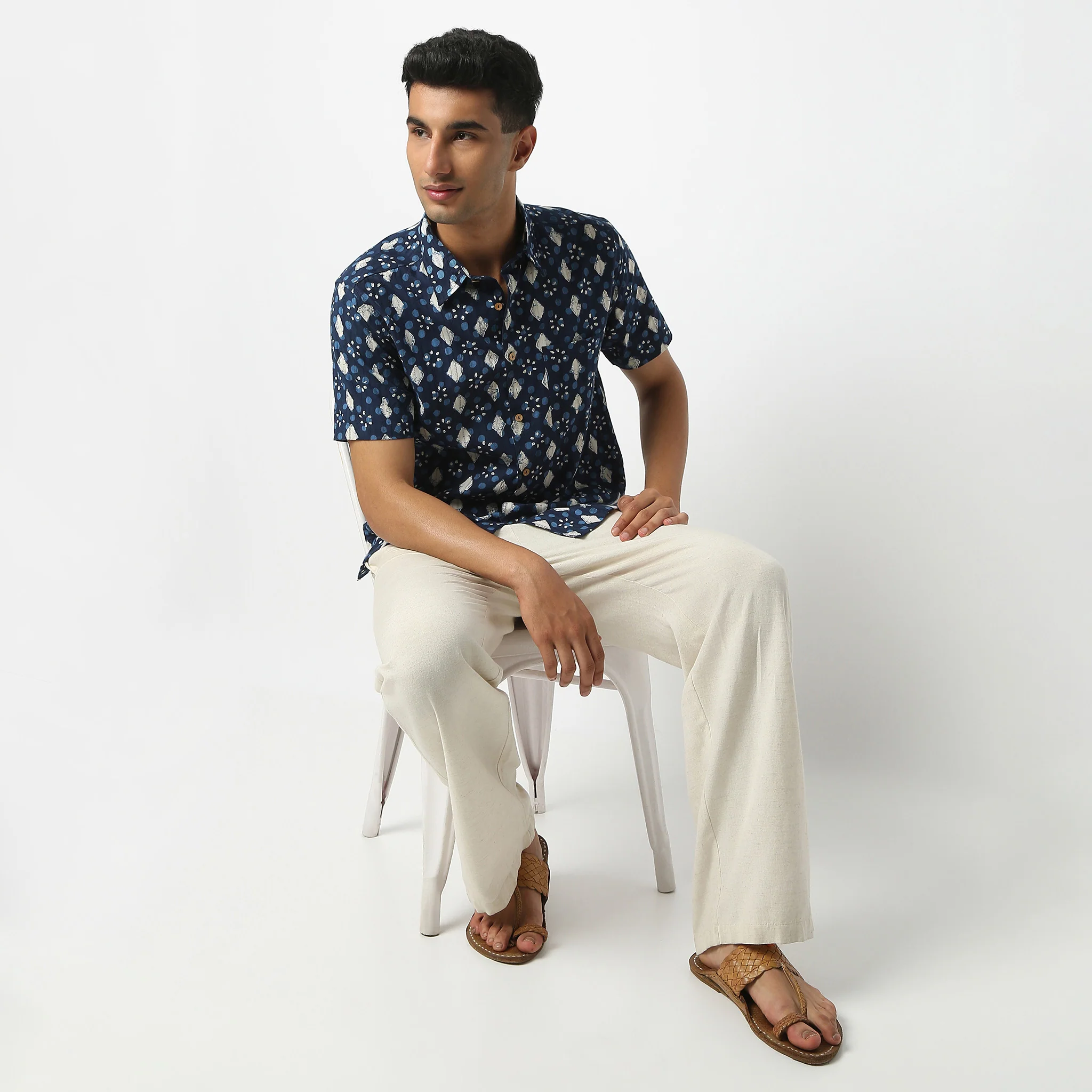 Shirt Collar Half Sleeve Short Length Block Print Shirt