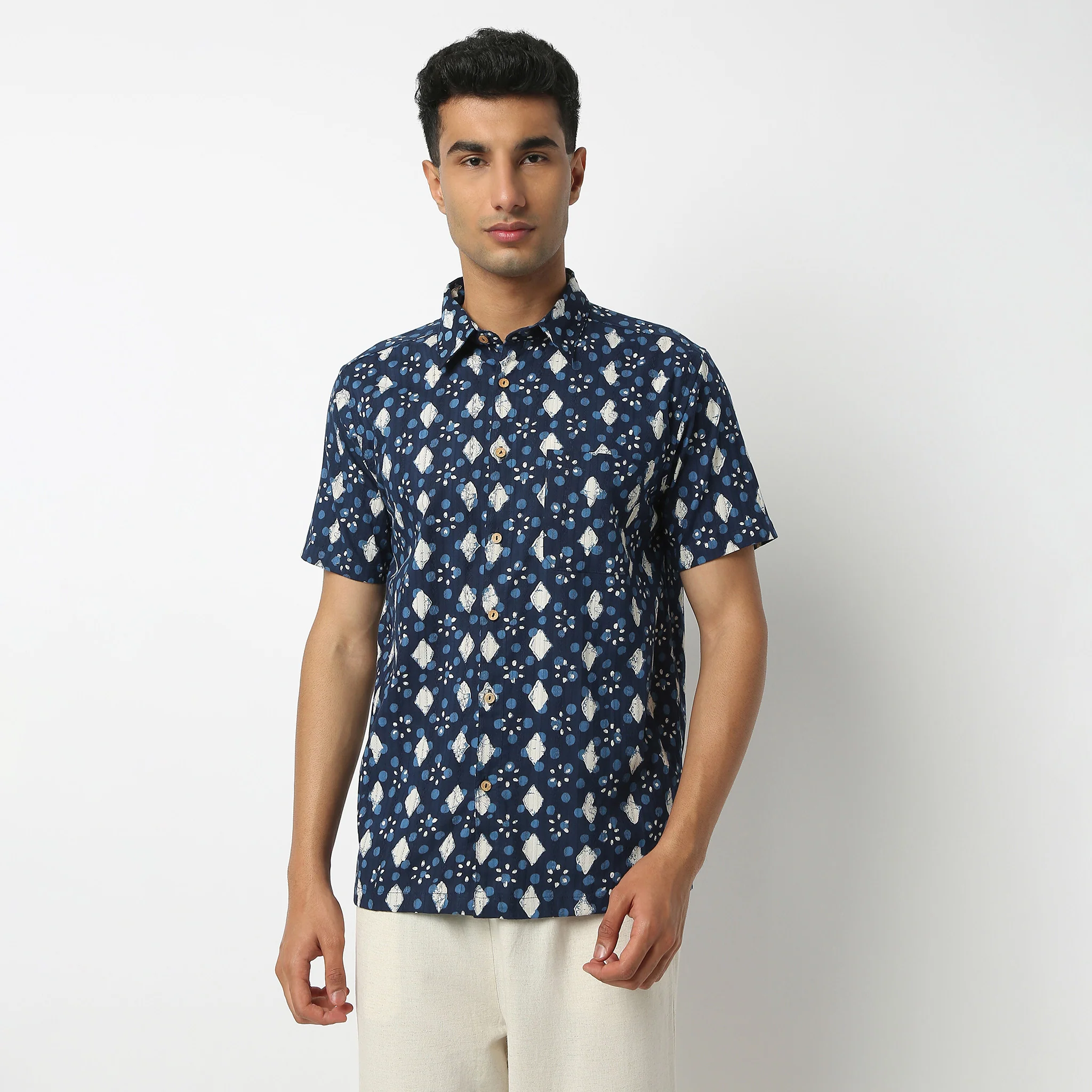 Shirt Collar Half Sleeve Short Length Block Print Shirt - Image 2