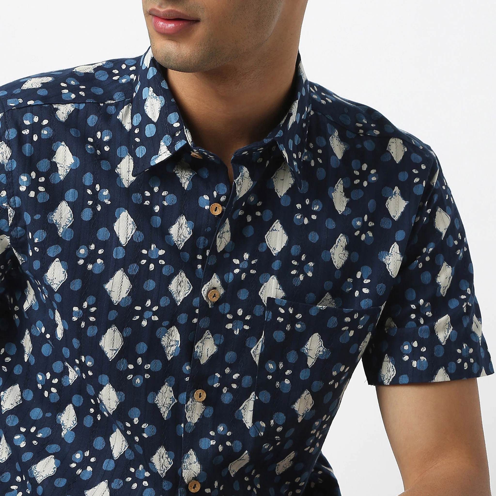 Shirt Collar Half Sleeve Short Length Block Print Shirt - Image 4