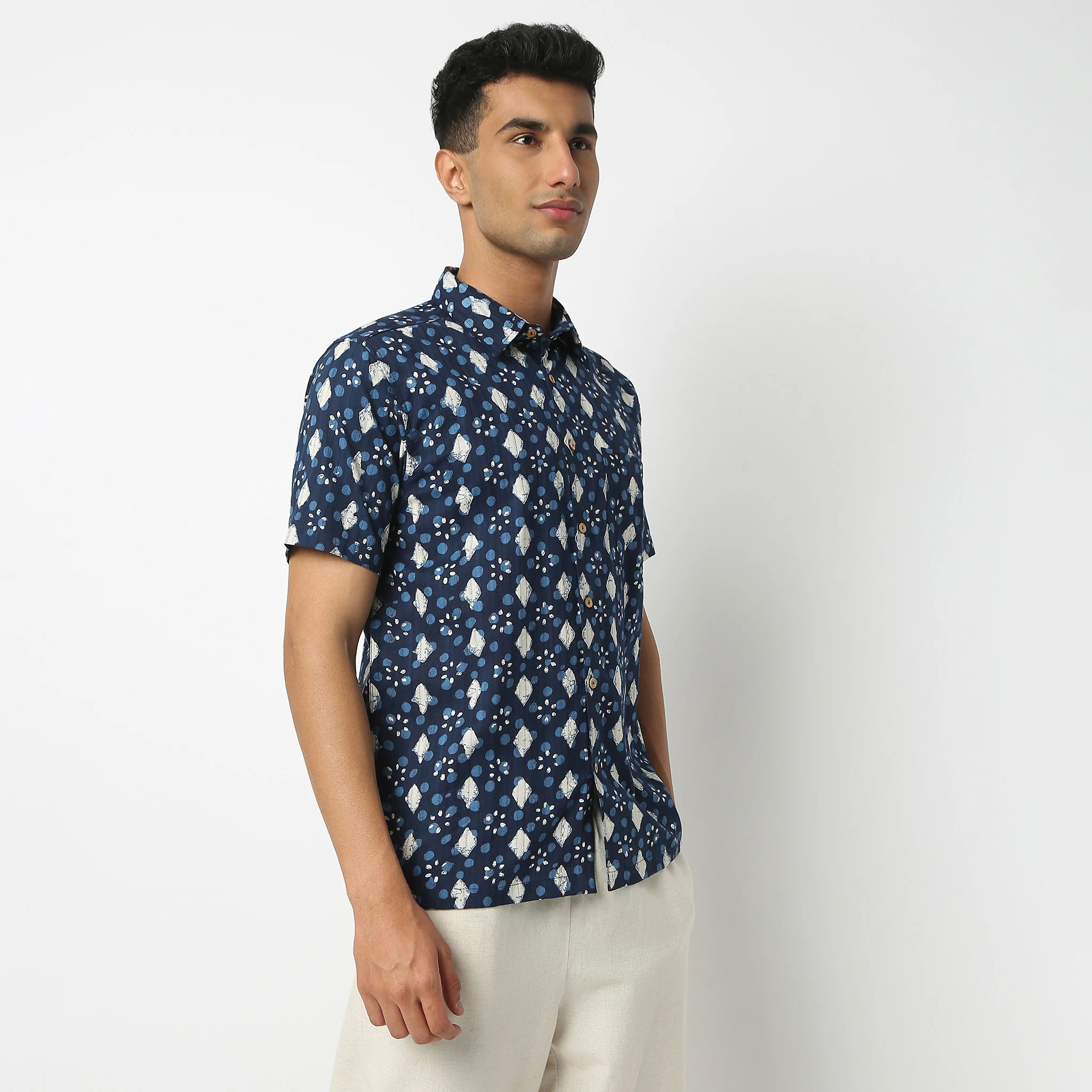 Shirt Collar Half Sleeve Short Length Block Print Shirt - Image 5