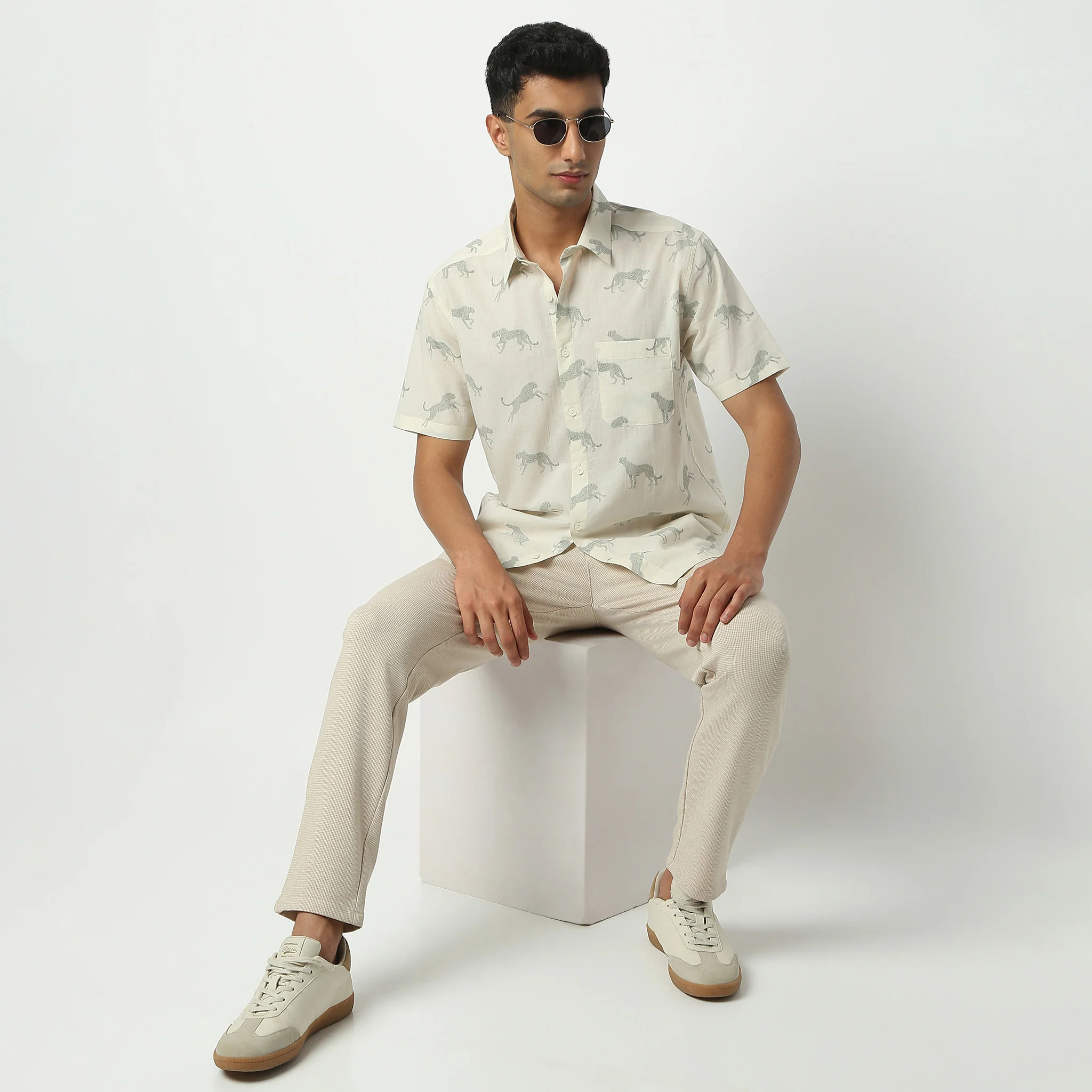 Shirt Collar Half Sleeve Short Length Block Print Shirt
