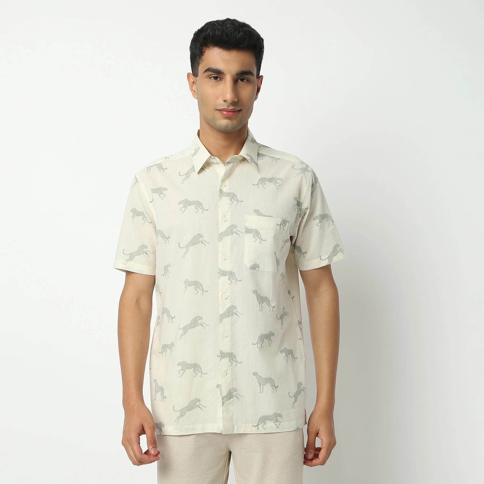 Shirt Collar Half Sleeve Short Length Block Print Shirt - Image 2