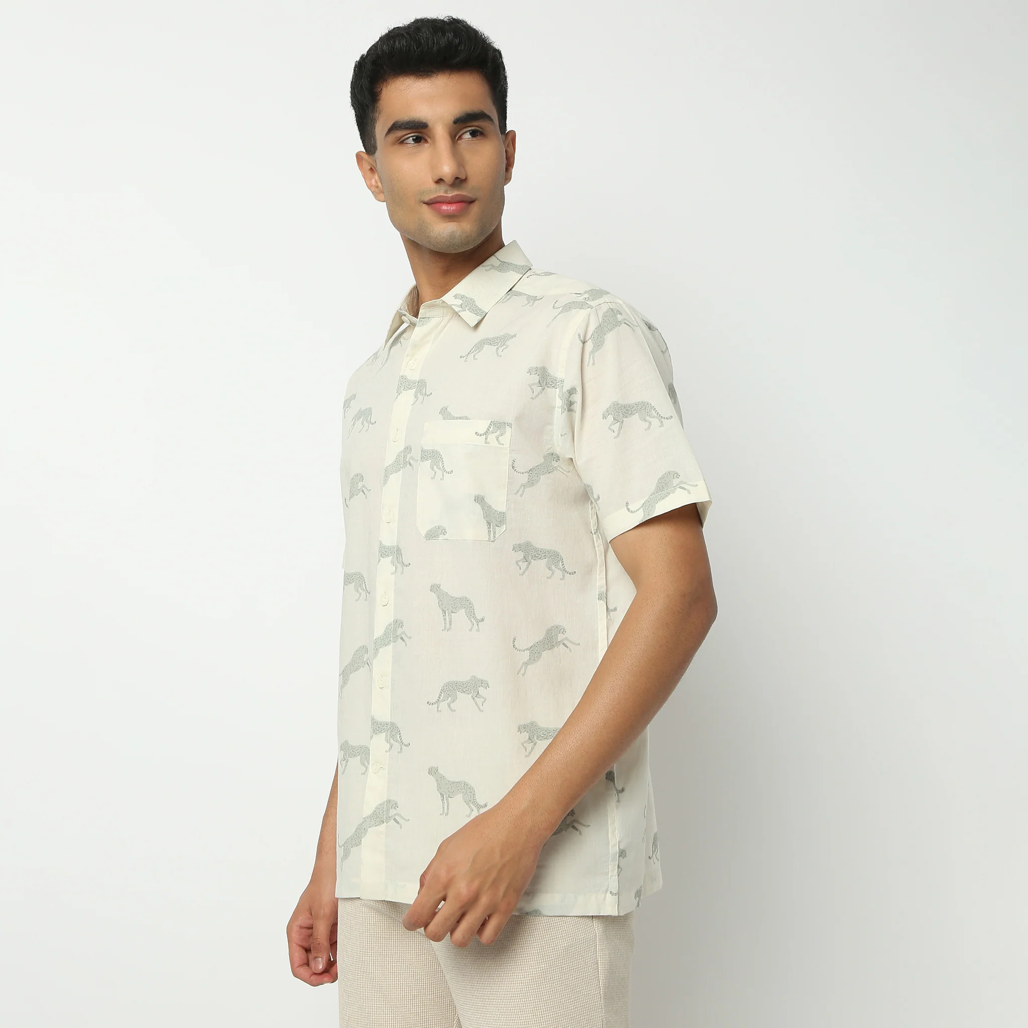 Shirt Collar Half Sleeve Short Length Block Print Shirt - Image 5