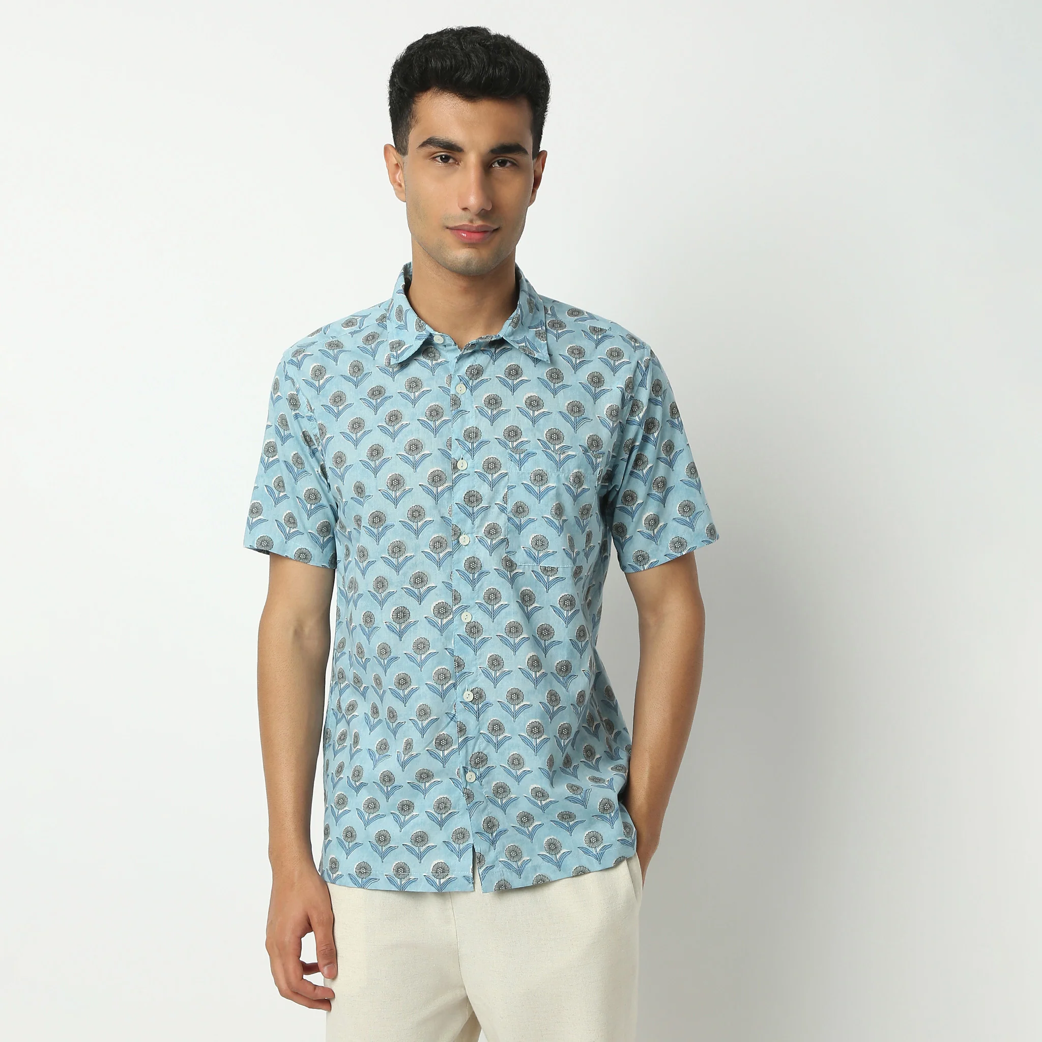 Shirt Collar Half Sleeve Short Length Block Print Shirt - Image 2