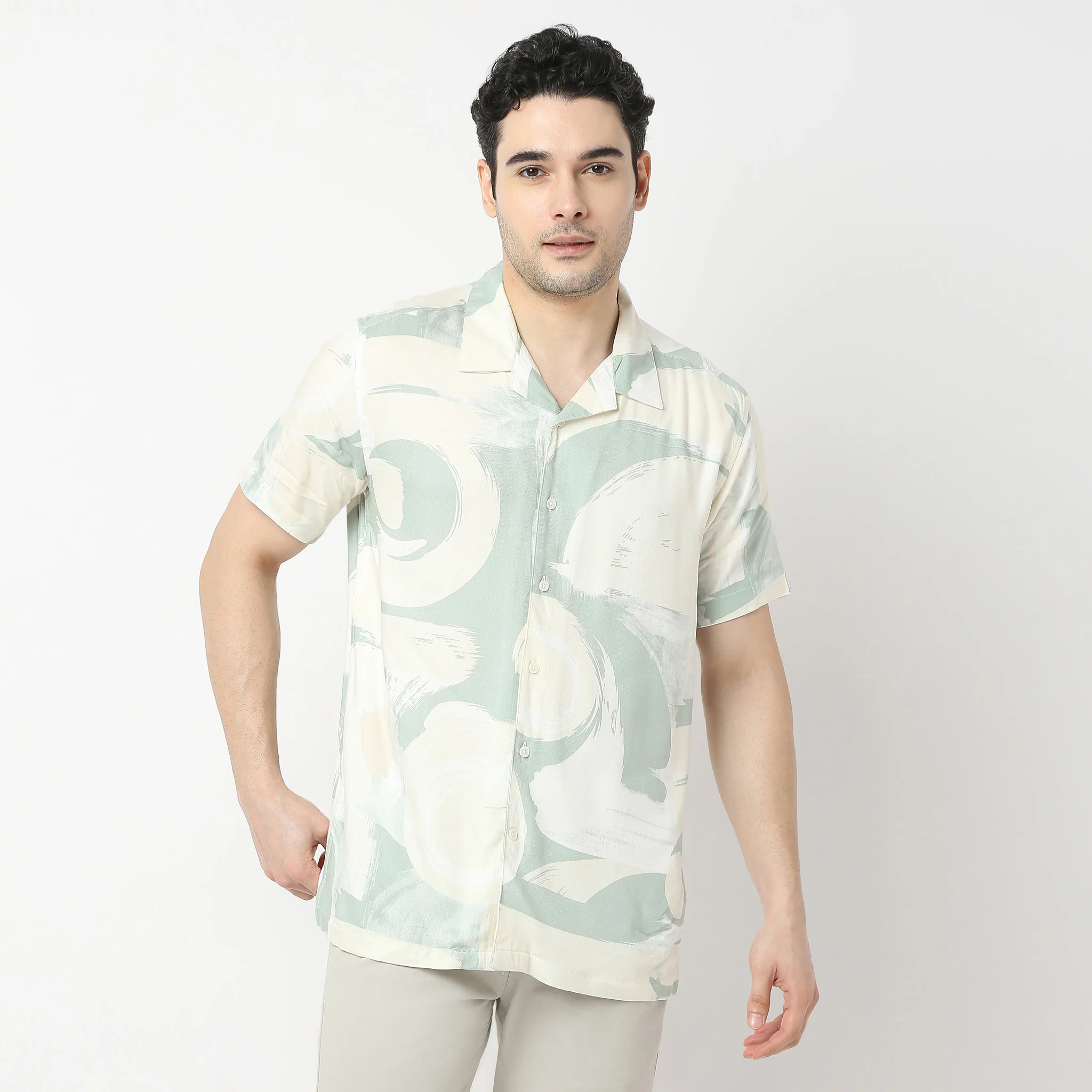 Retreat™ Shirts - 100% Rayon Regular Fit Printed Cuban Collar Shirt - Image 2
