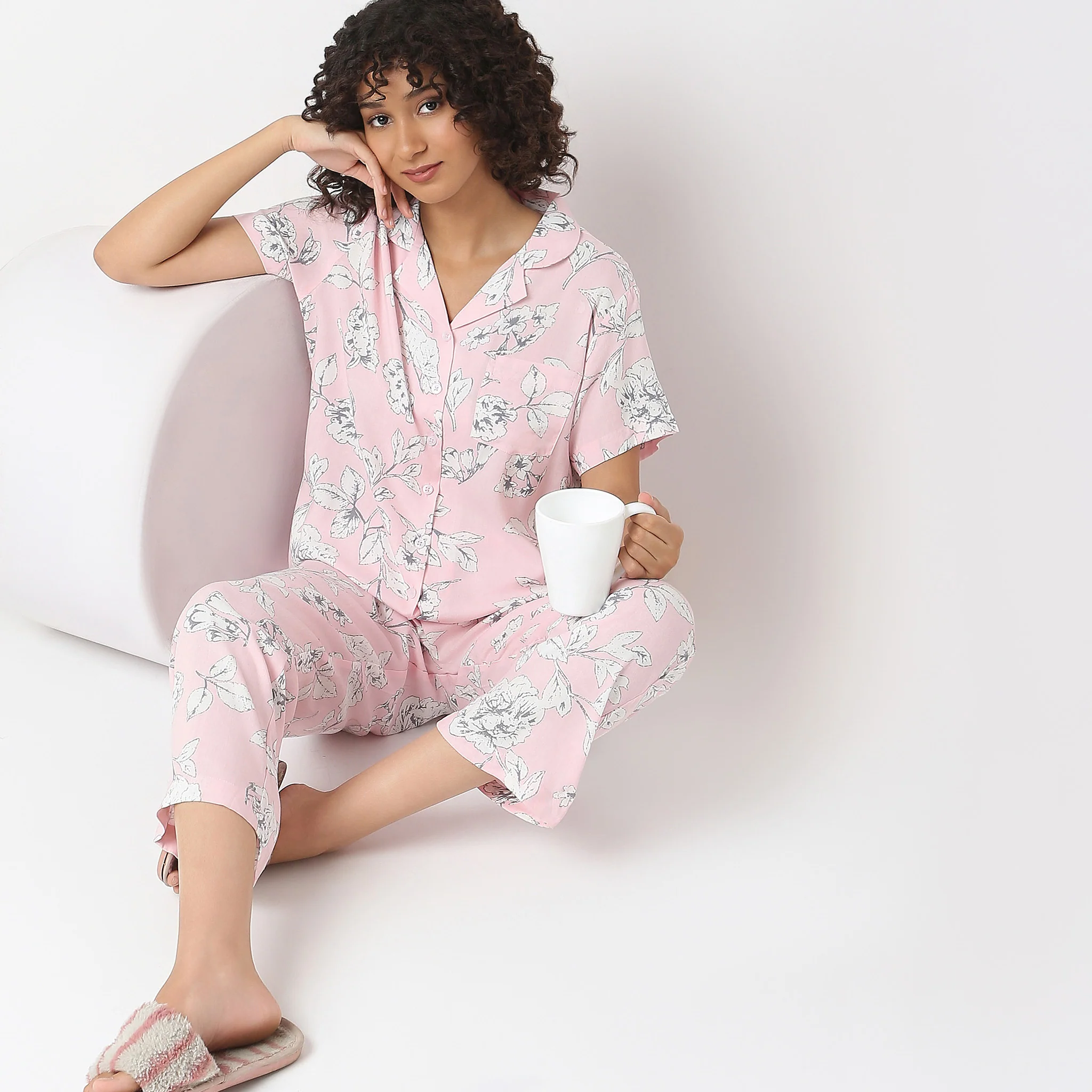 Woven Printed Shirt With Pyjama Sleepwear Set