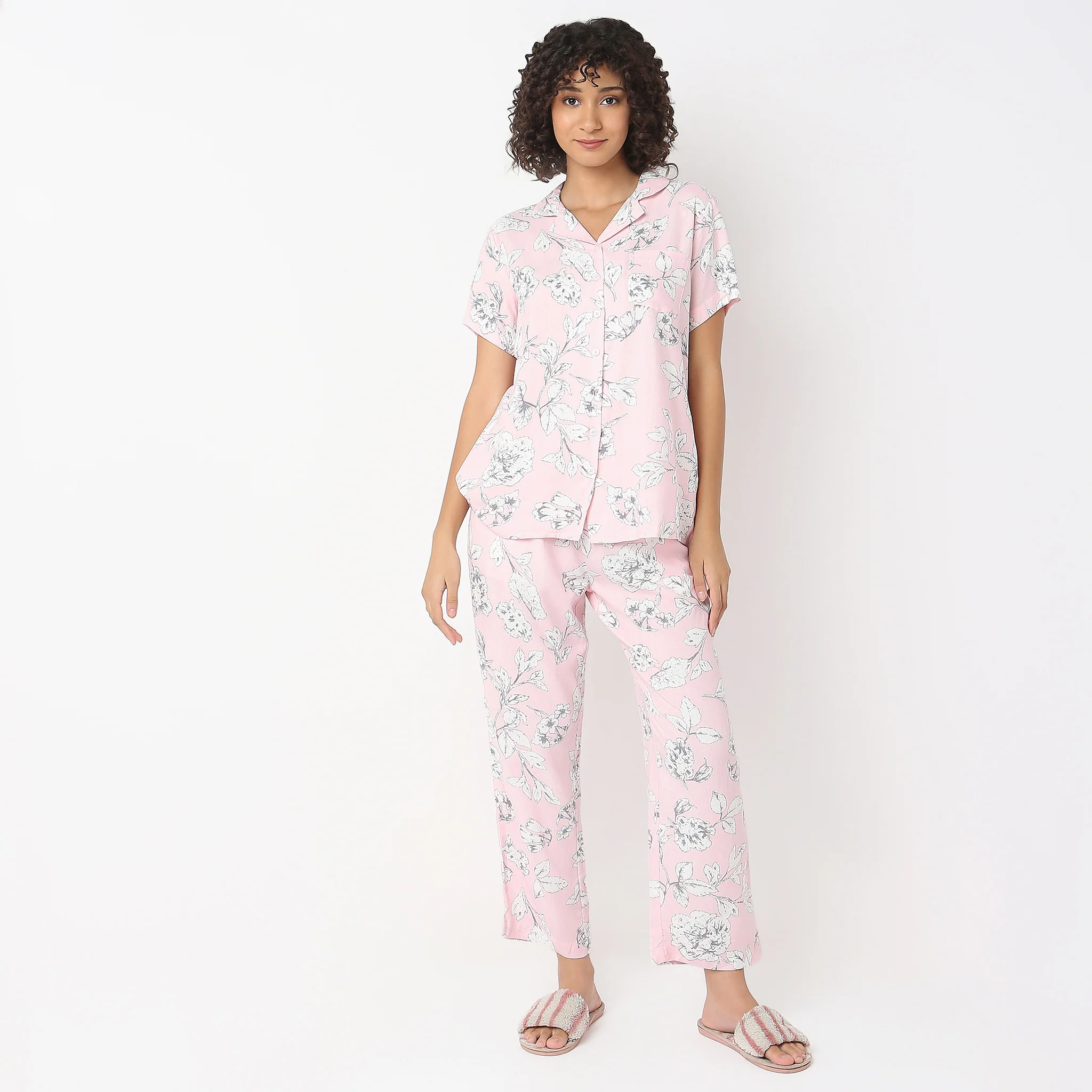 Woven Printed Shirt With Pyjama Sleepwear Set - Image 2