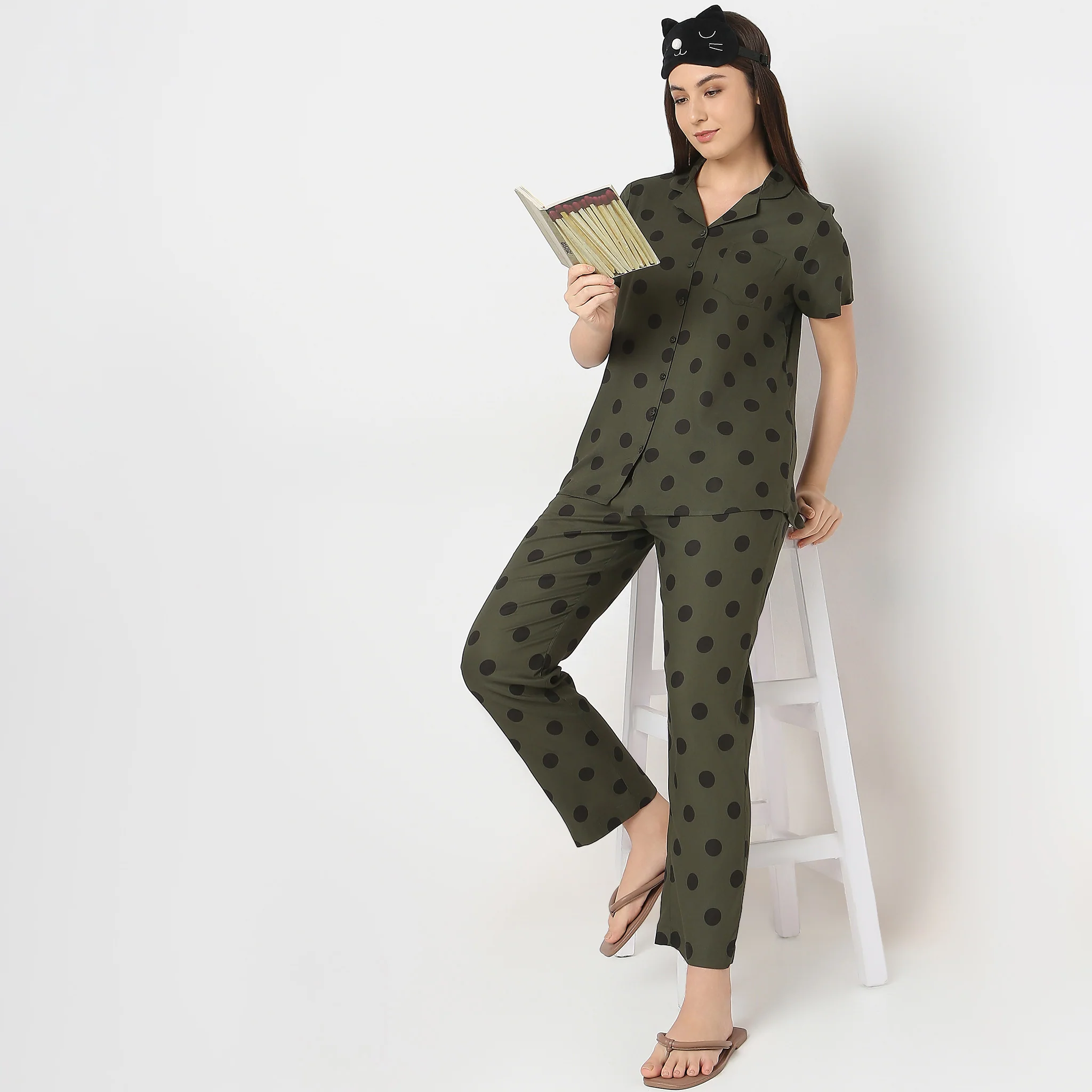 Woven Printed Shirt With Pyjama Sleepwear Set