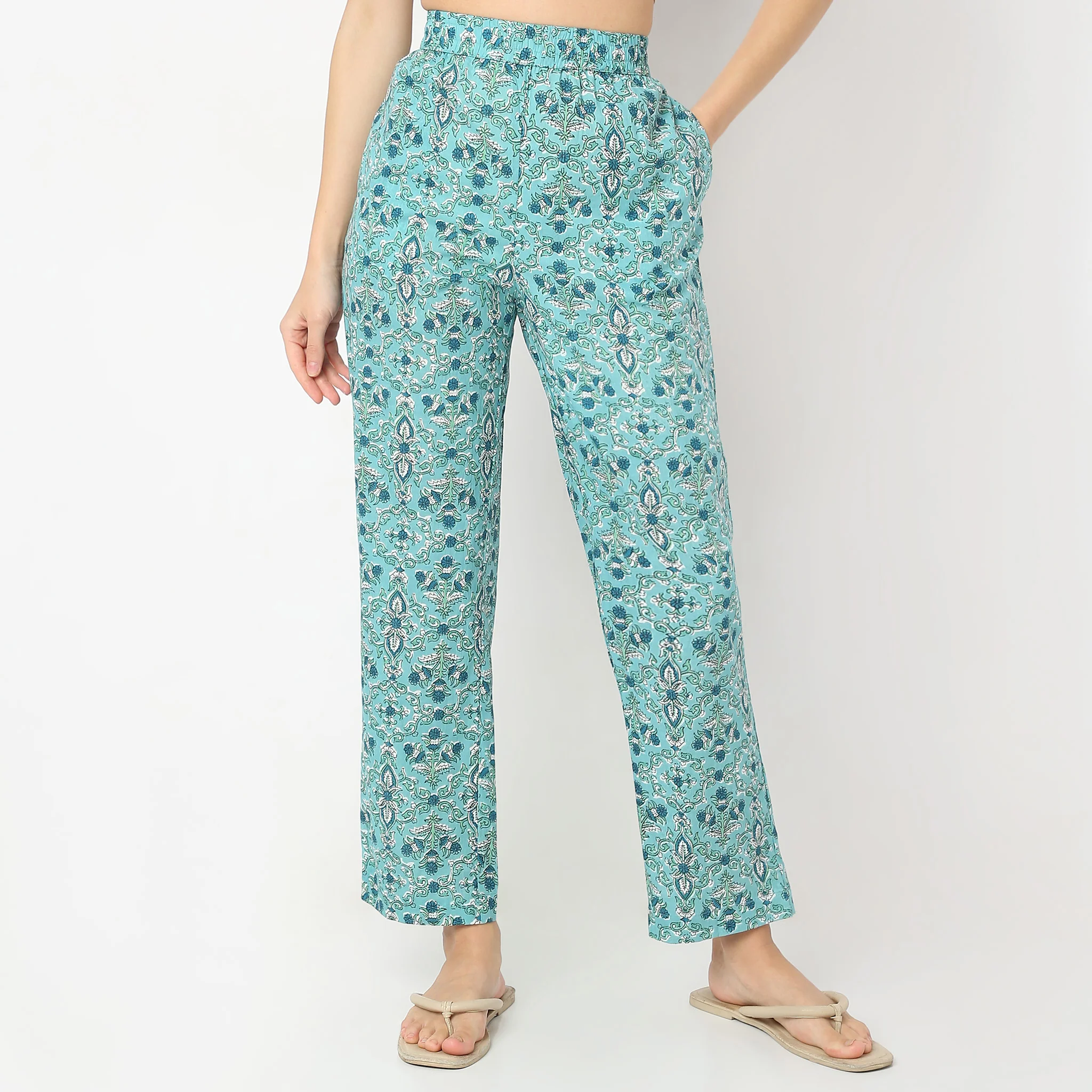 Floral Print Band Collar Short Sleeve Shirt With Pyjama Sleepwear Set - Image 6