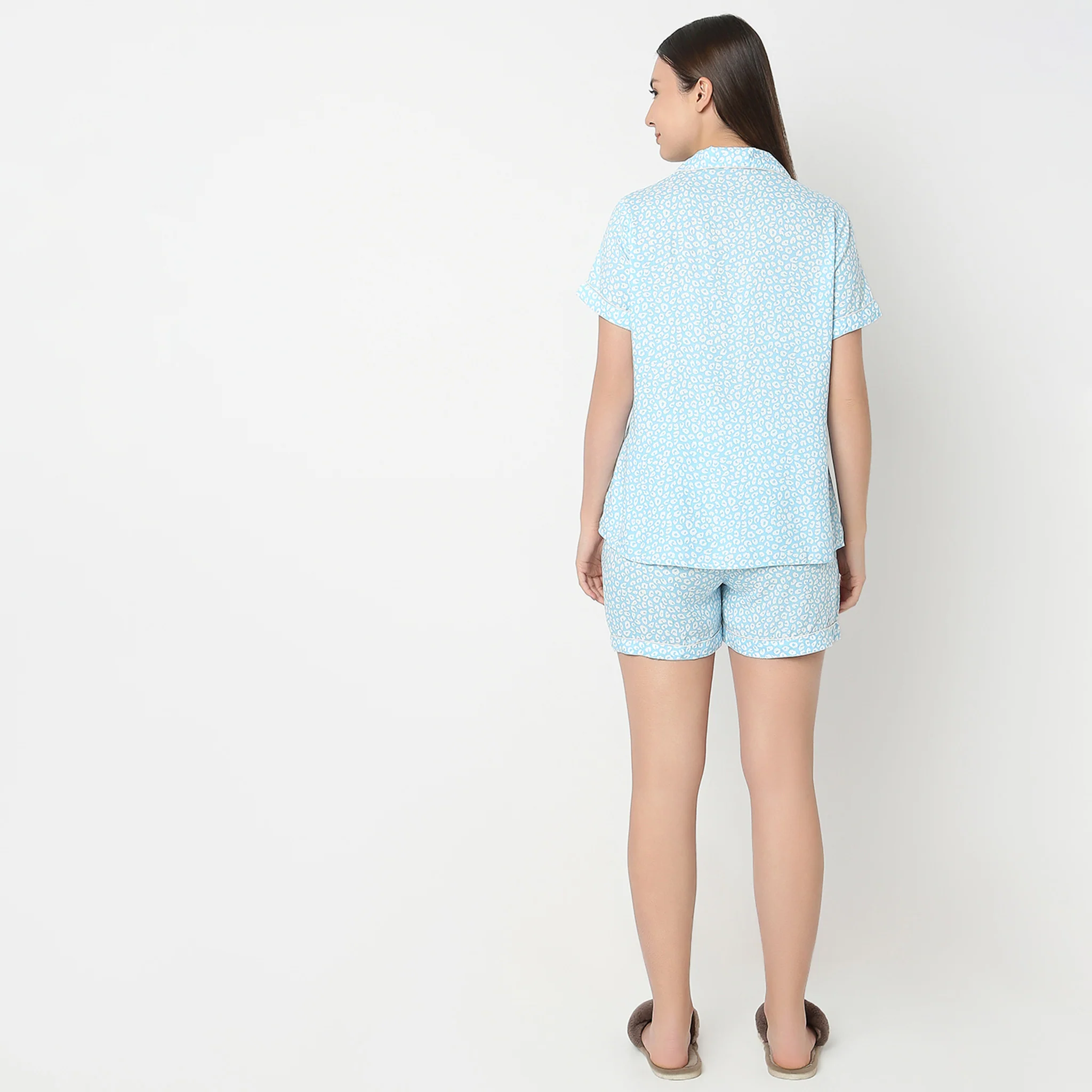 Woven Printed Shirt With Shorts Sleepwear Set - Image 3
