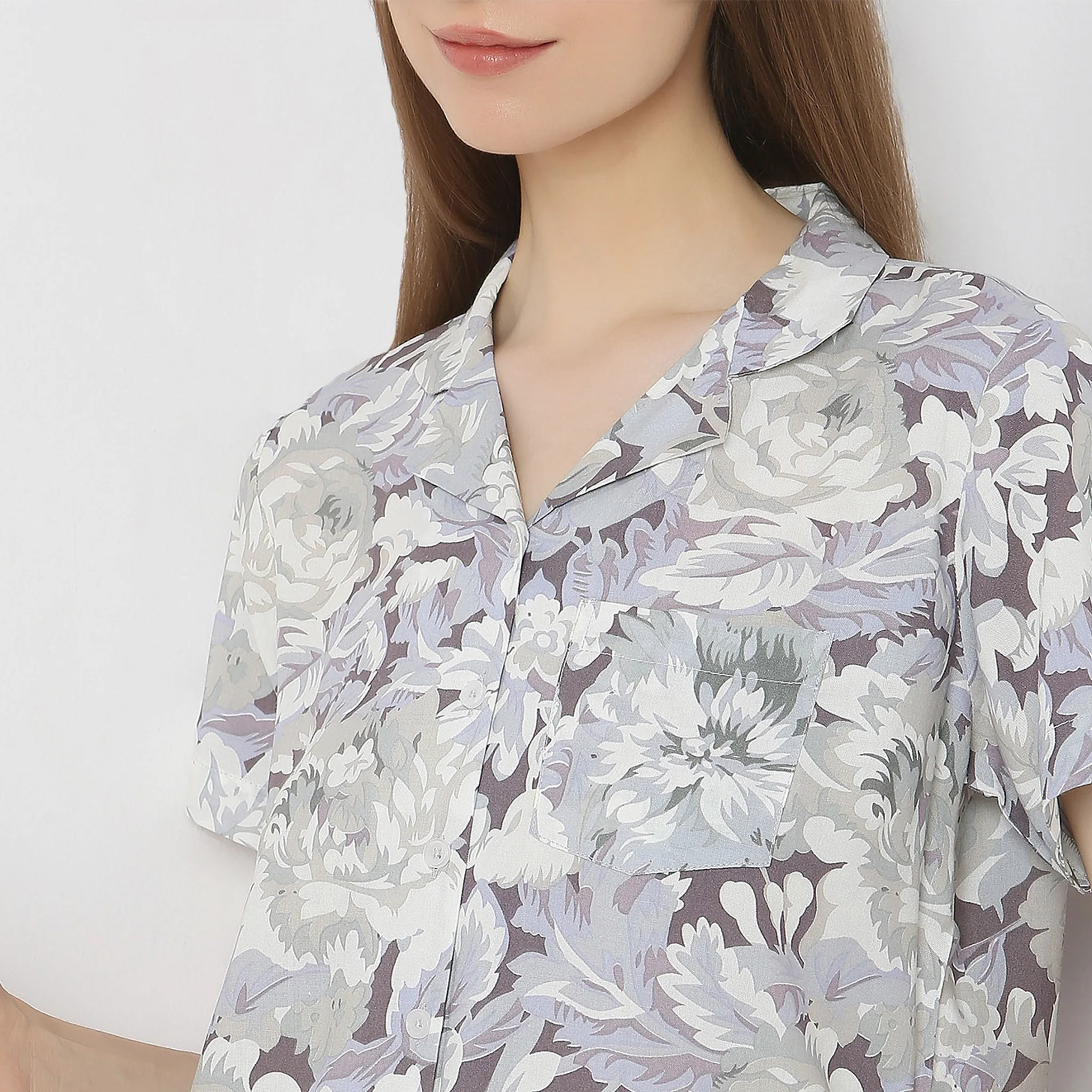 Woven Printed Shirt With Shorts Sleepwear Set - Image 4