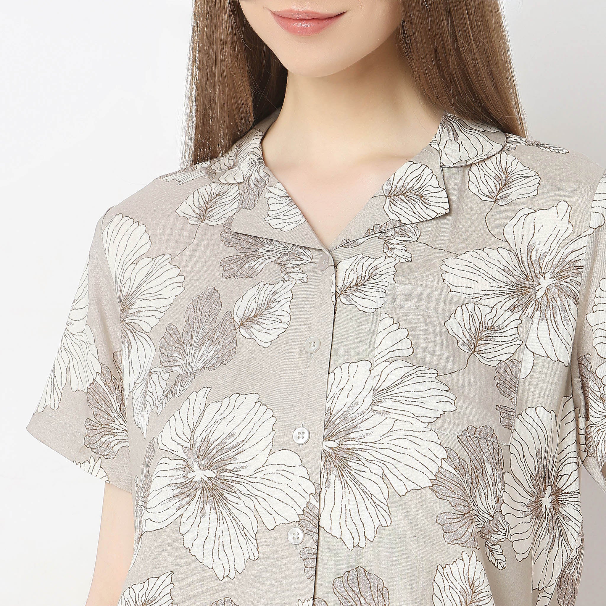 Woven Printed Shirt With Shorts Sleepwear Set - Image 4