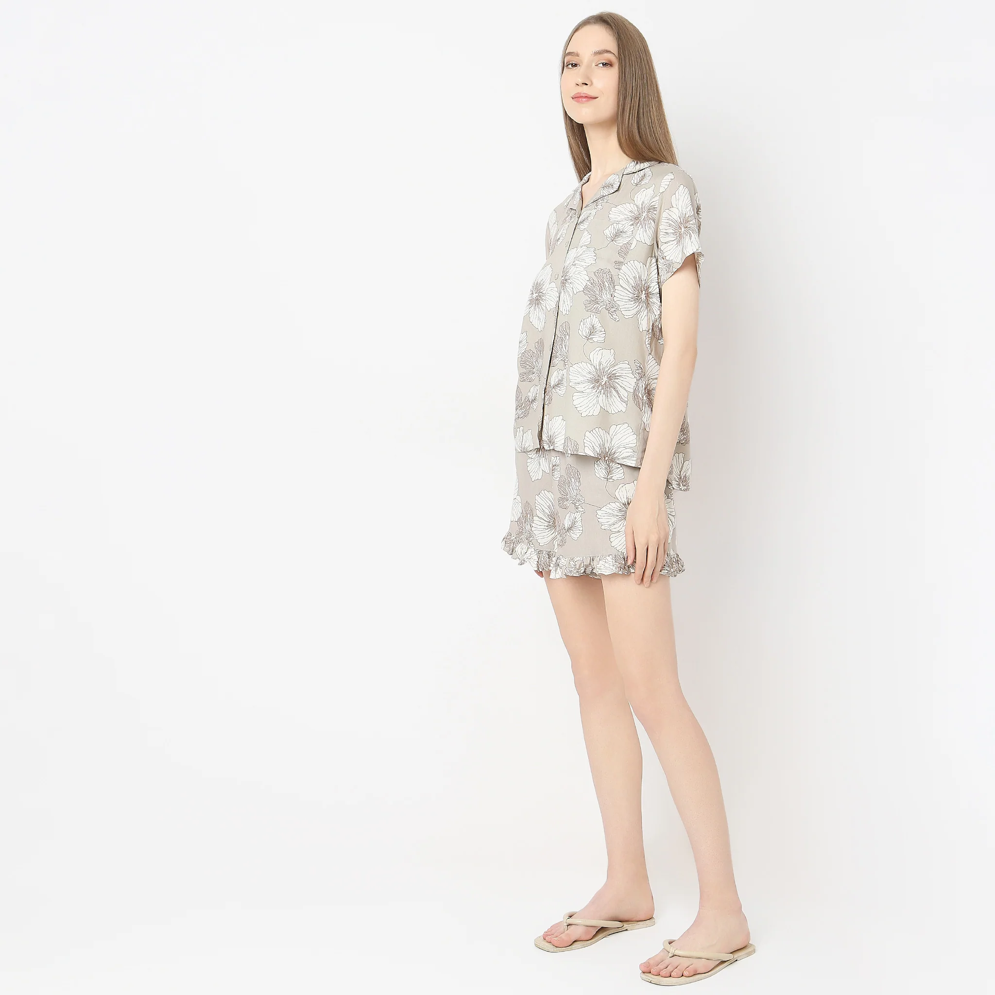 Woven Printed Shirt With Shorts Sleepwear Set - Image 5