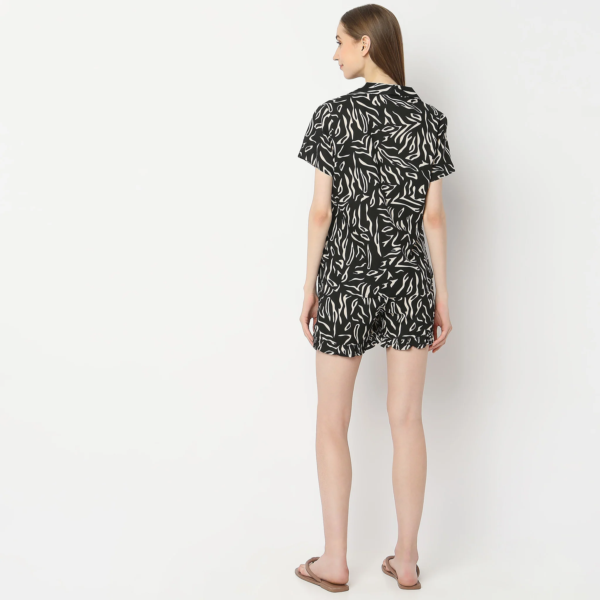 Woven Printed Shirt With Shorts Sleepwear Set - Image 3